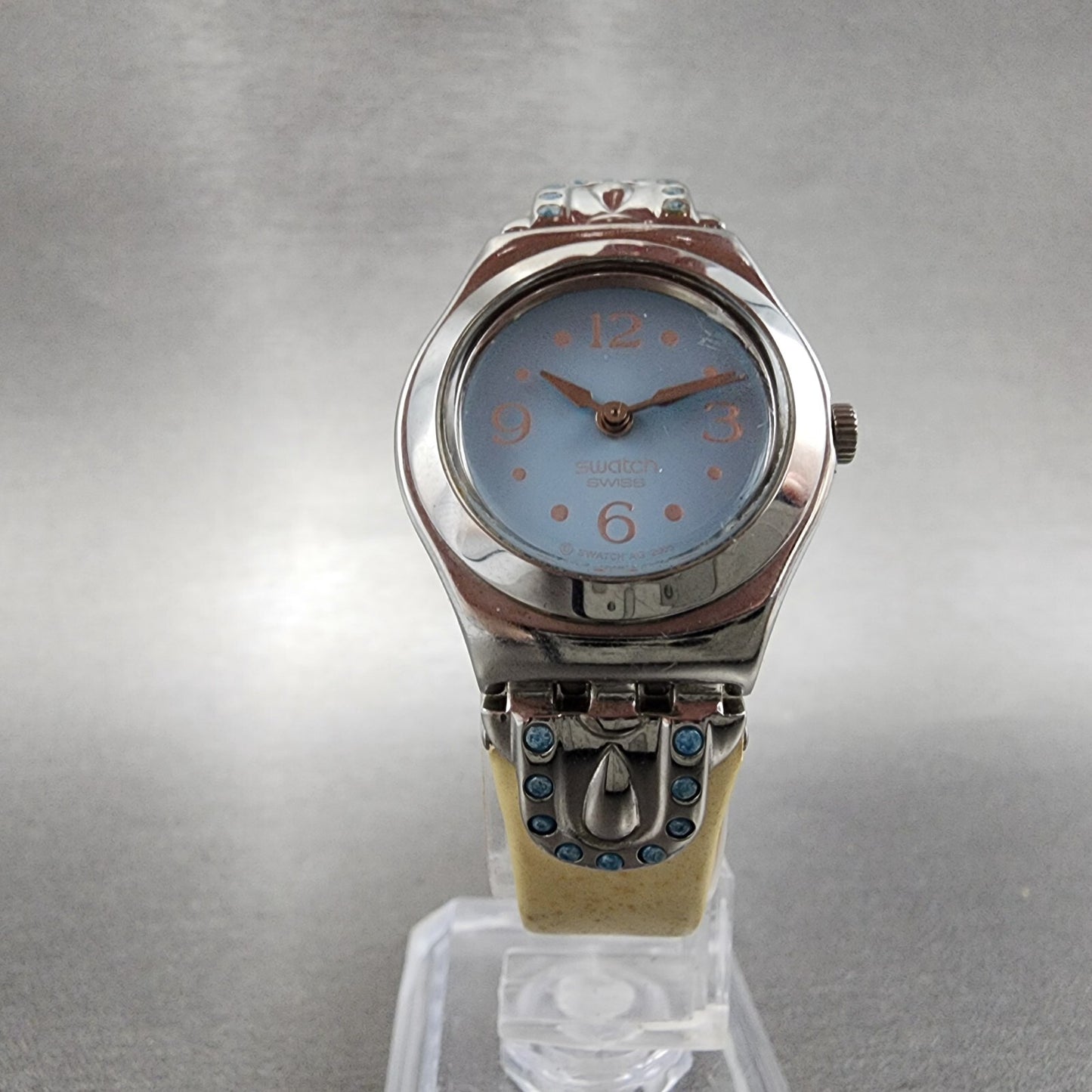 Swatch Indian Treasure Watch Women 25mm Blue Dial Steel Round YSS204 New Batt