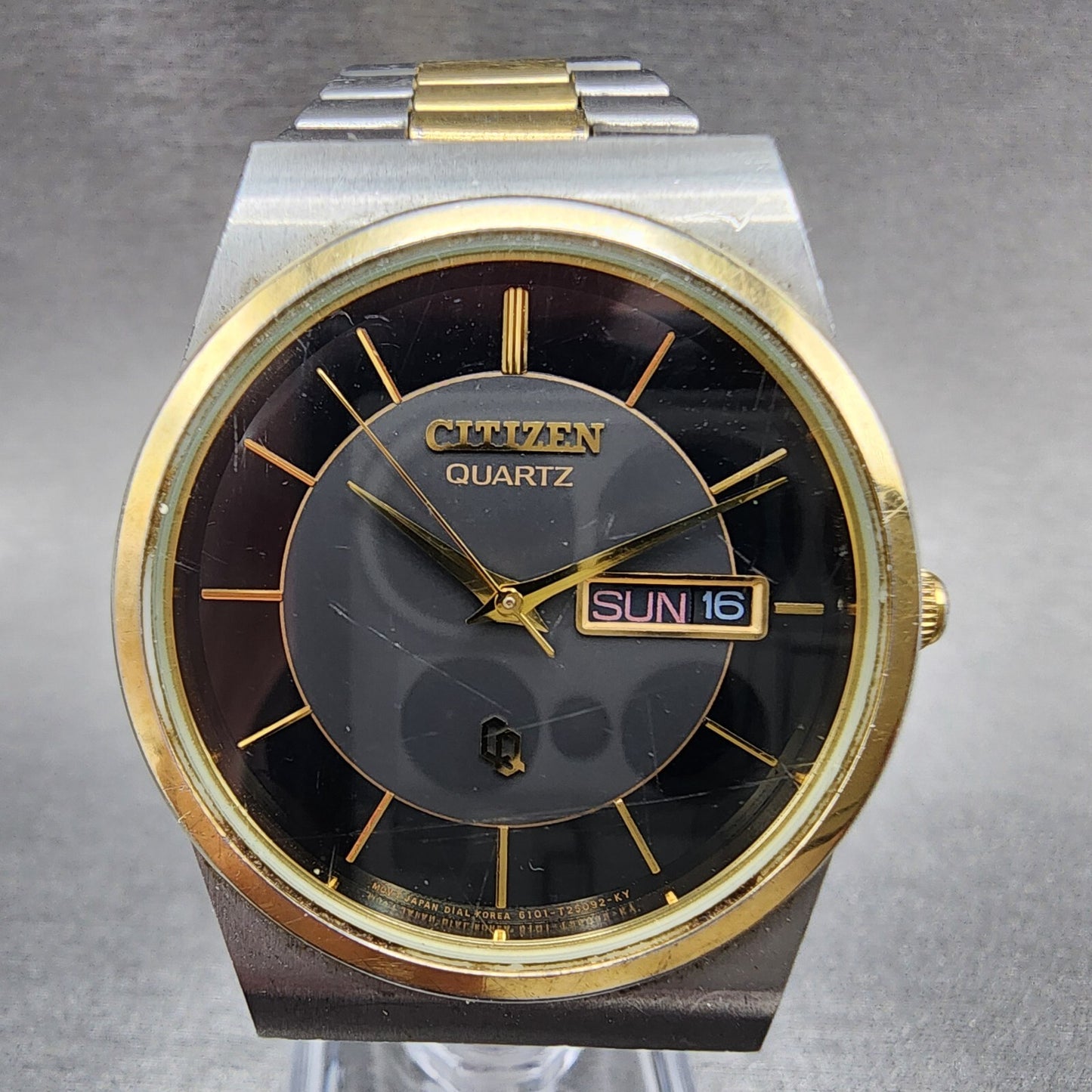 Citizen CQ Watch Men 34mm Black Dial Two Tone Daydate Round 6101-T15588 New Batt