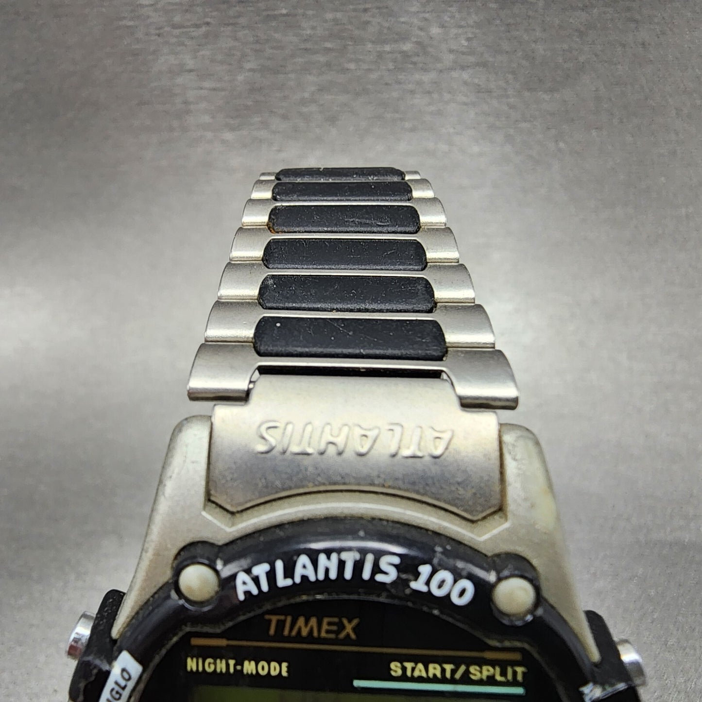 Timex Atlantis 100 Watch Men 40mm Digital Silver Black Tone Round New BatteryD67