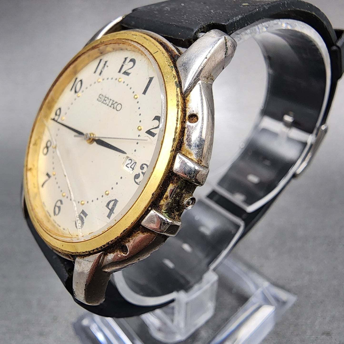 Seiko Watch Men 36mm Champagne Dial Two Tone Date Round V732-0P79 PARTS