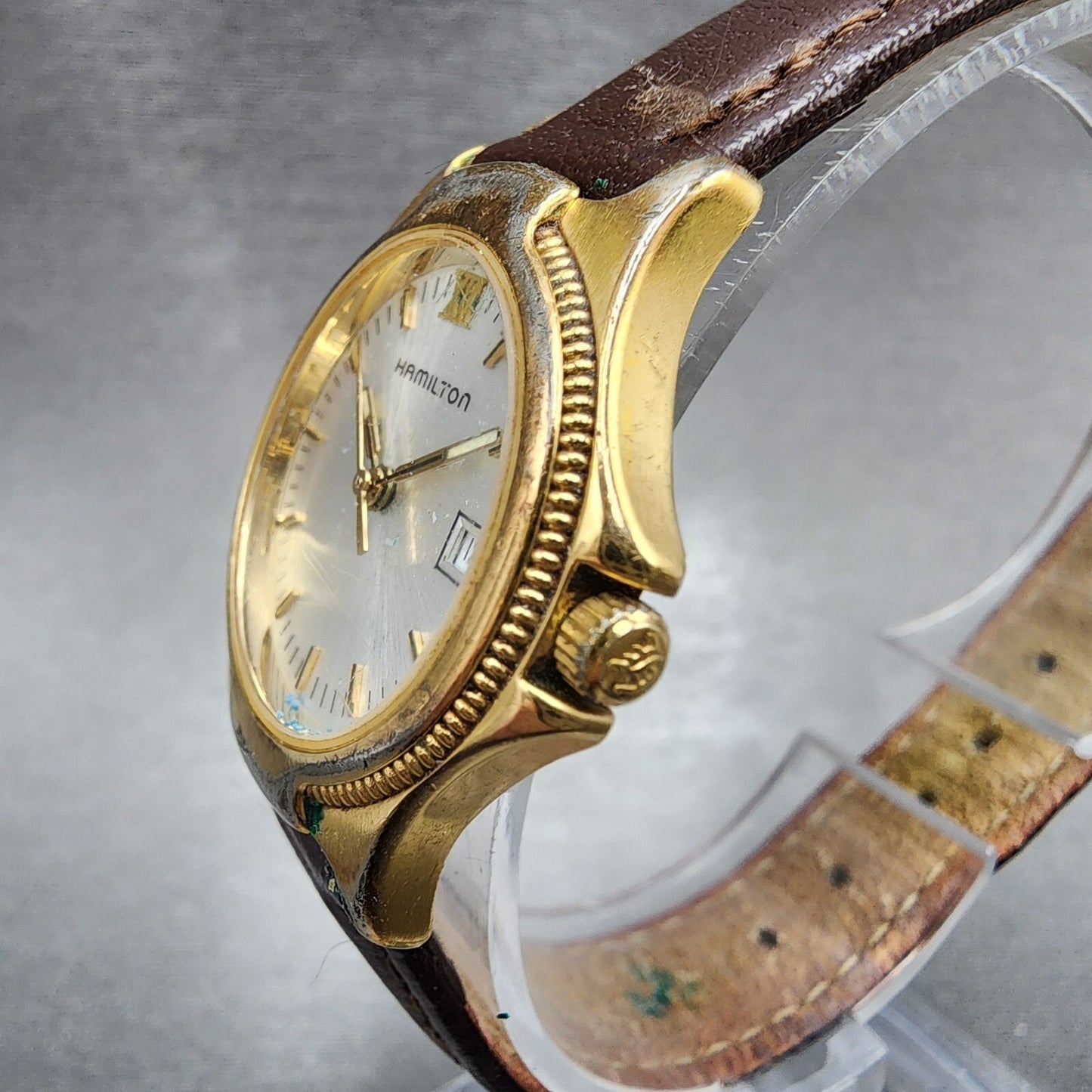 Hamilton Watch Women 26mm Silver Dial Gold Tone Date Round 8460 PARTS