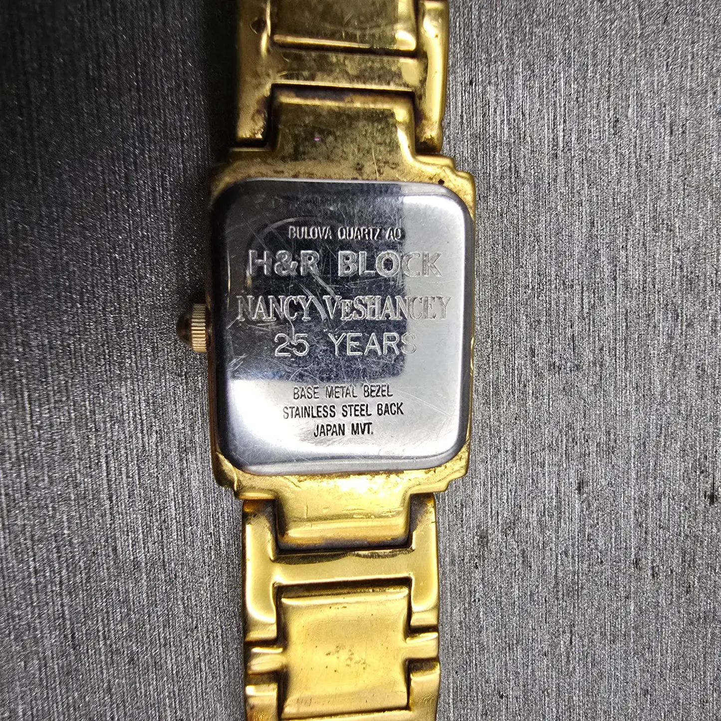 Bulova Watch Women 16mm Gold Dial Gold Tone Rectangle 98R52 New Battery Diamonds10