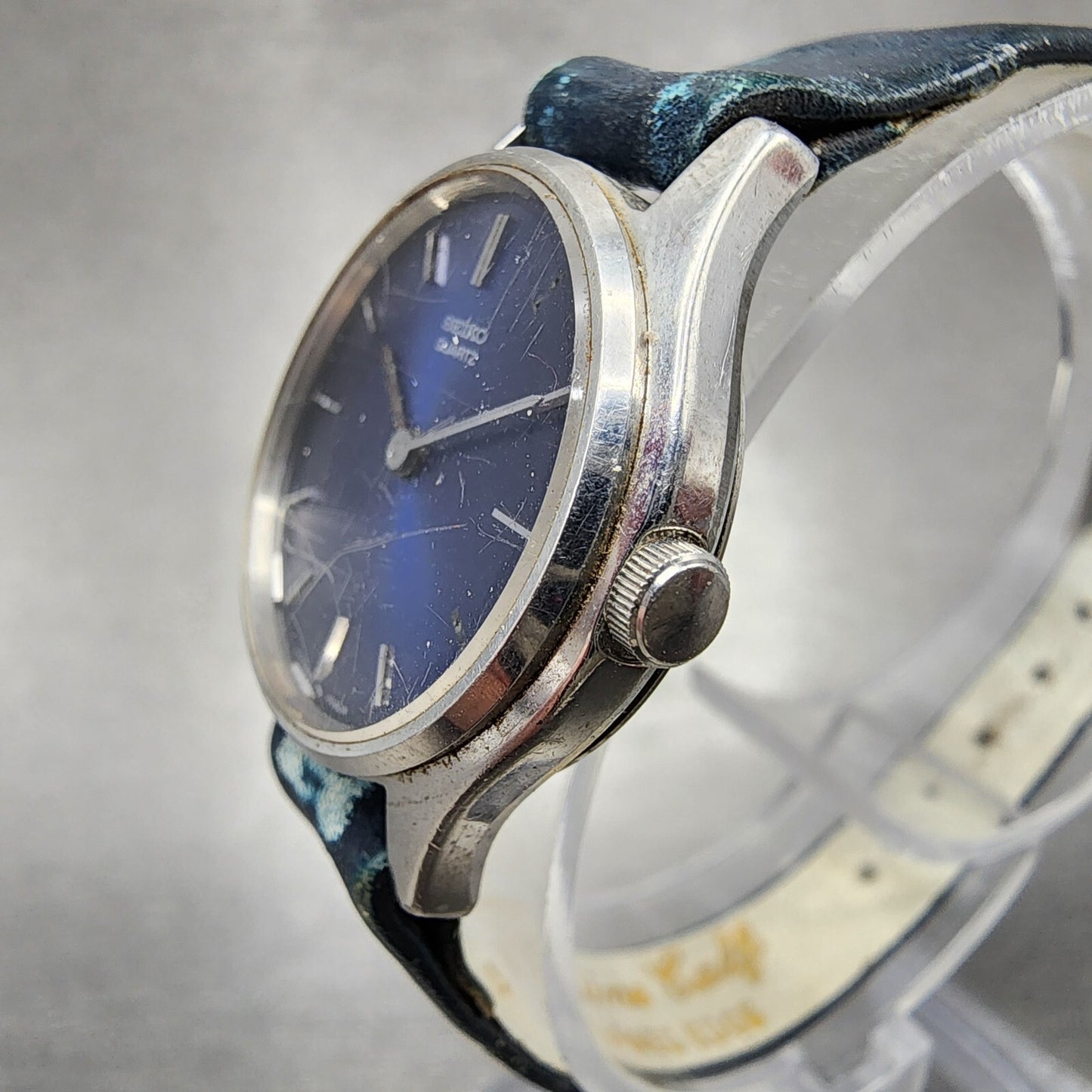 VTG Seiko Watch Women 24mm Blue Dial Silver Tone Round 43-0039 PARTS