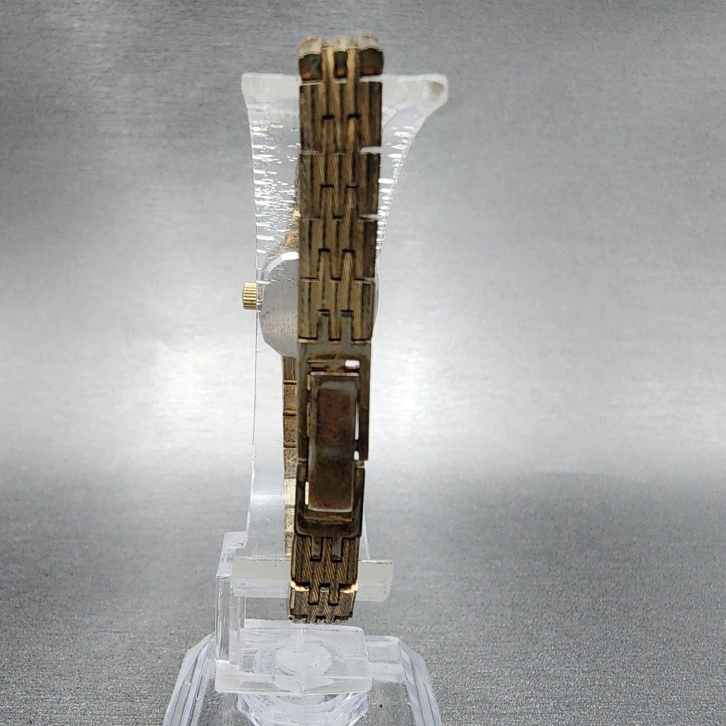 VTG Bulova Watch Women 16mm Black Dial Gold Tone Rectangle 6971 New Battery