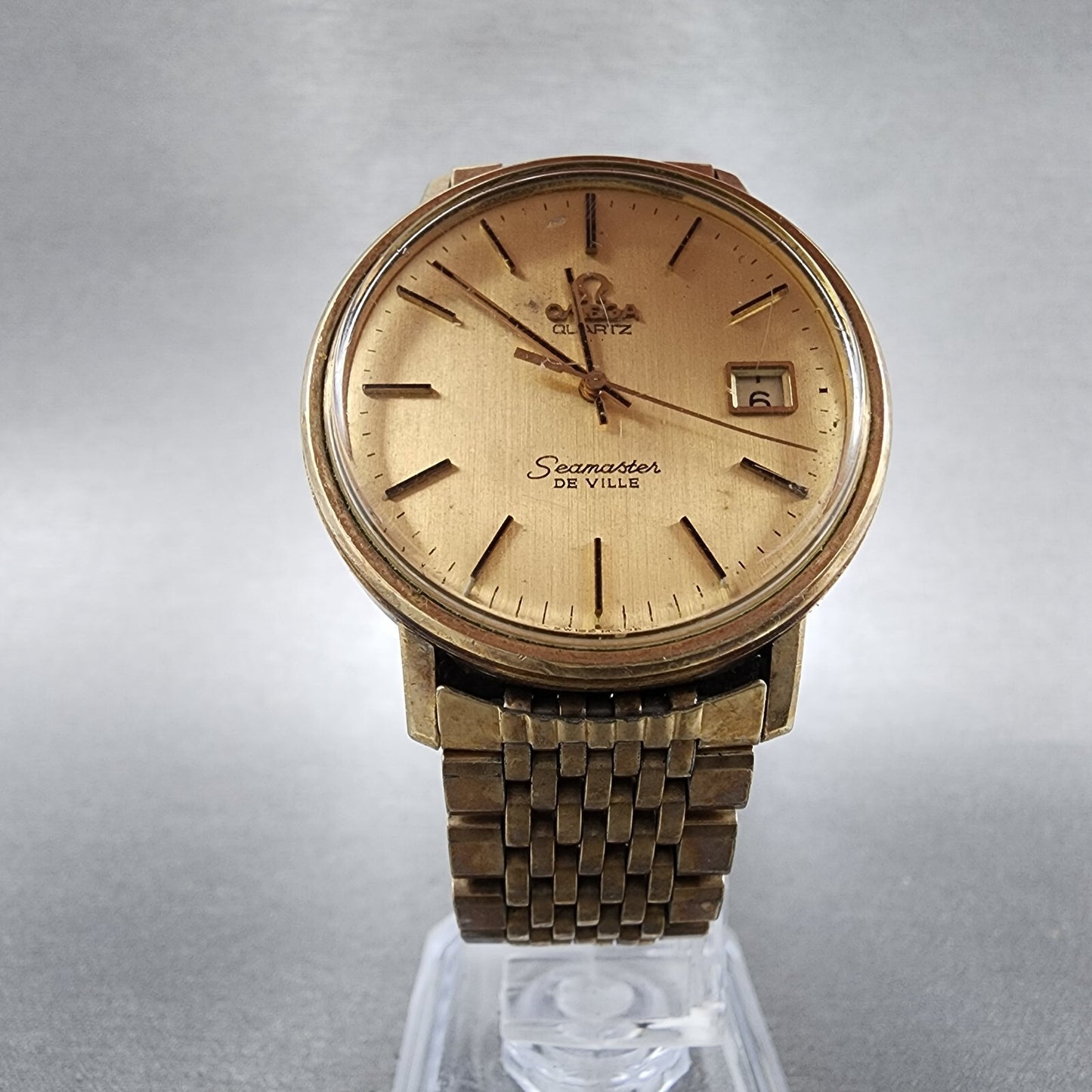 Omega Seamaster De Ville Watch Men 35mm Gold Dial Gold Filled 196.0075 PARTS