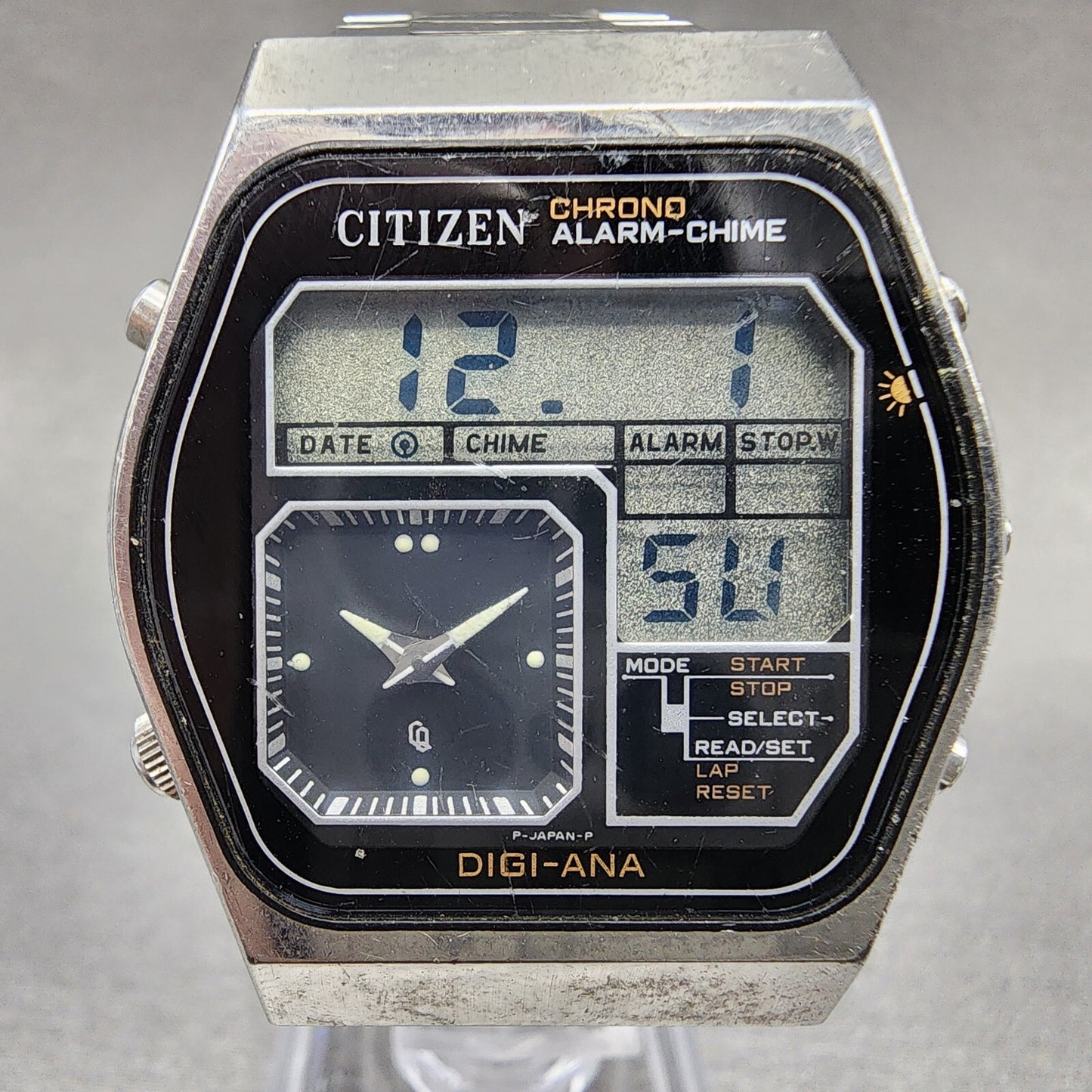 Citizen Analog Digital Watch Men 35mm Black Dial Steel Alarm Chrono READ!!!!!!!