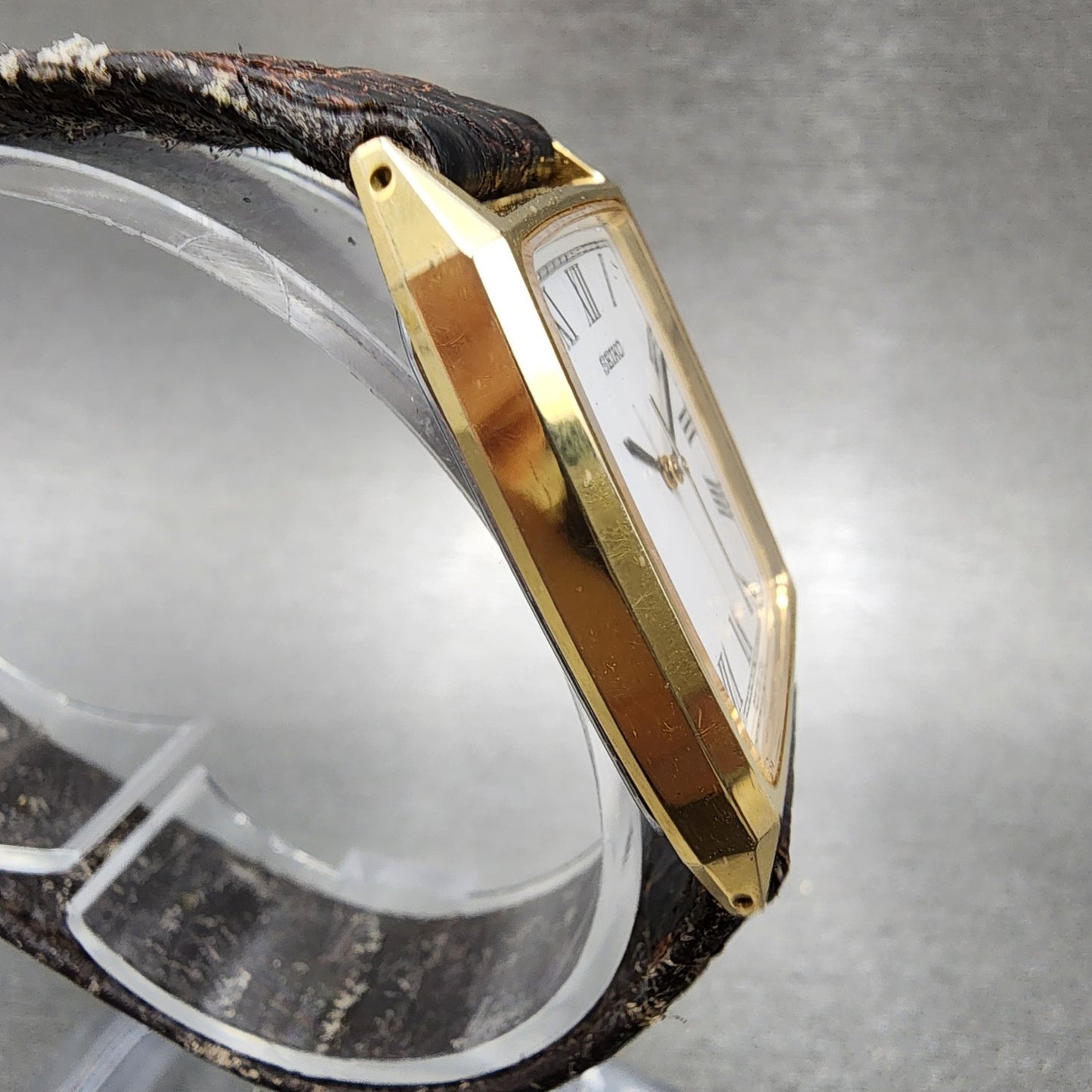 Seiko Tank Watch Men 27mm White Dial Gold Tone 5p31-5e10 New Battery