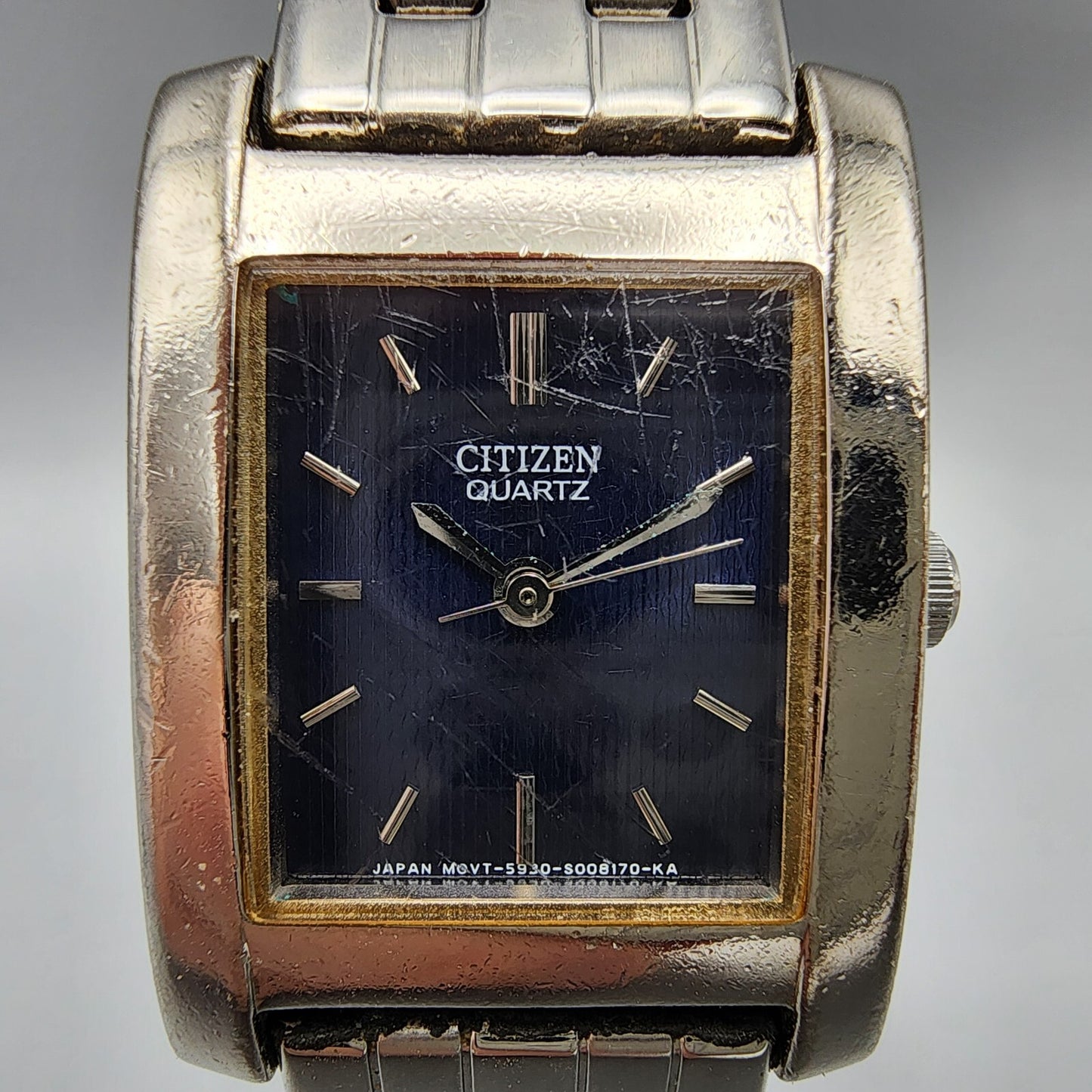 Citizen Tank Watch Women 21mm Blue Dial Silver Tone Rectangle New Battery