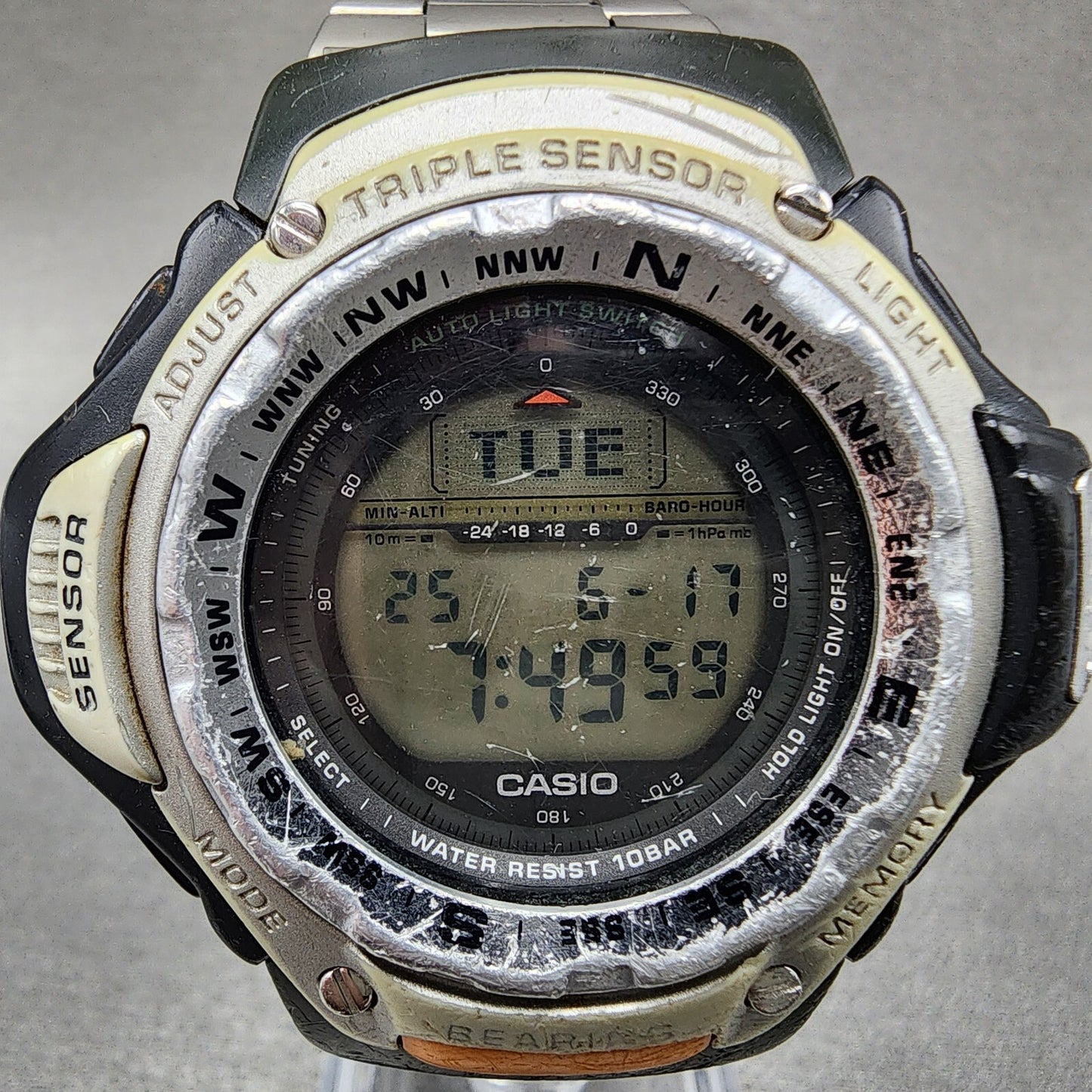 Casio ProTrek PRT-41 Watch Men 50mm Digital Black Tone Triple Sensor New Battery