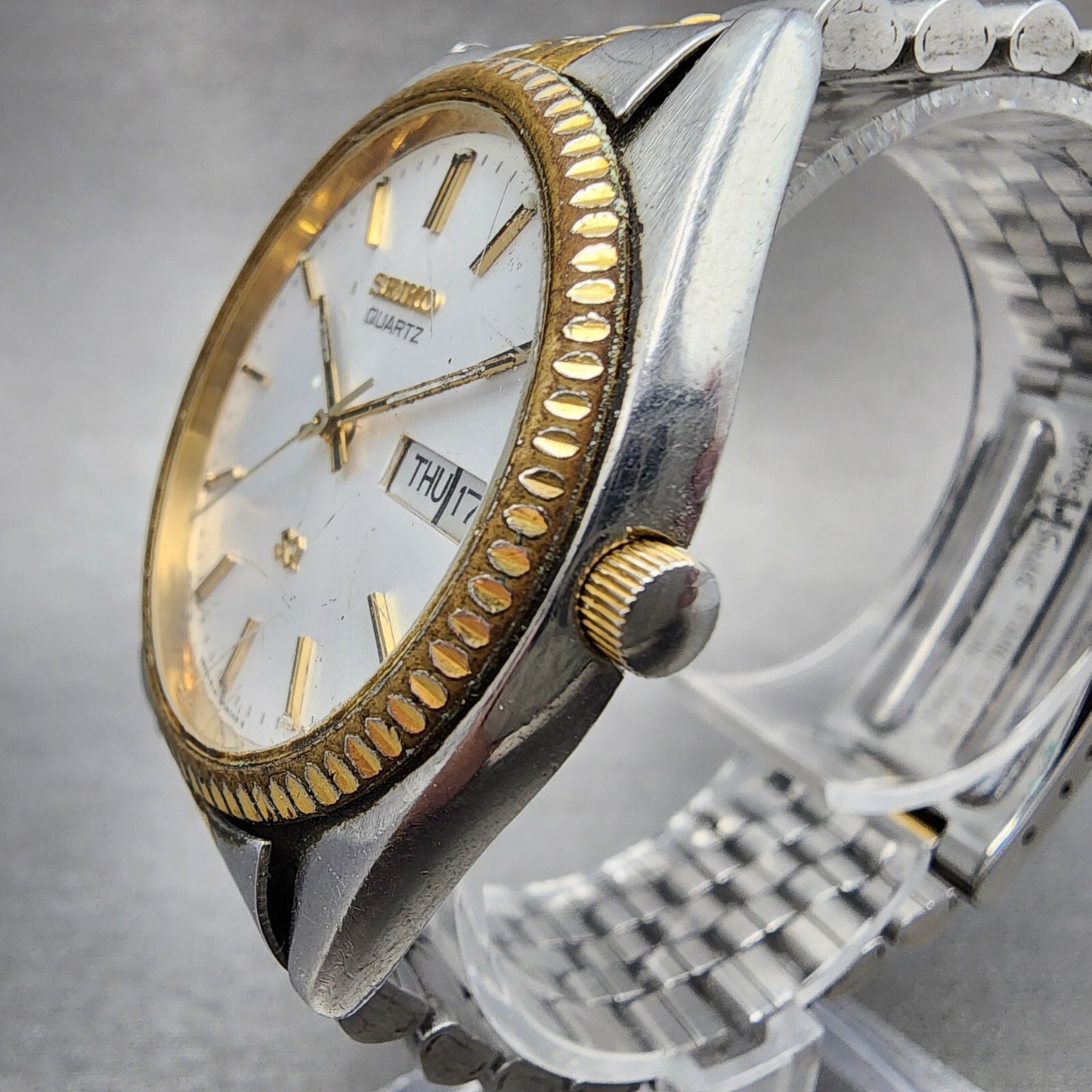 Seiko SQ President Watch Men 36mm Silver Dial Two Tone Daydate 5y23-8a61 PARTS