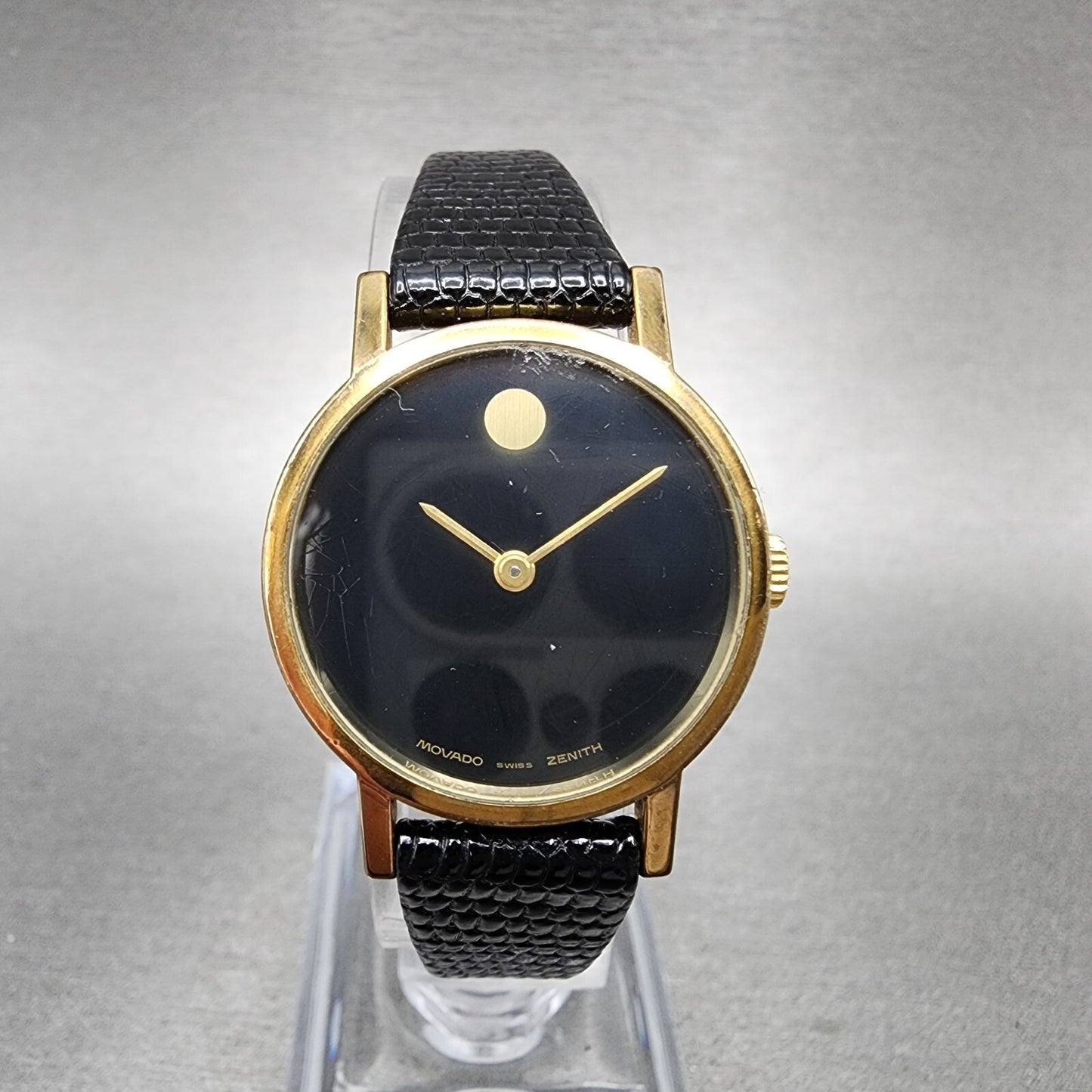 Zenith Movado Watch Women 25mm Black Dial Gold Plated Round Manual Wind Runs