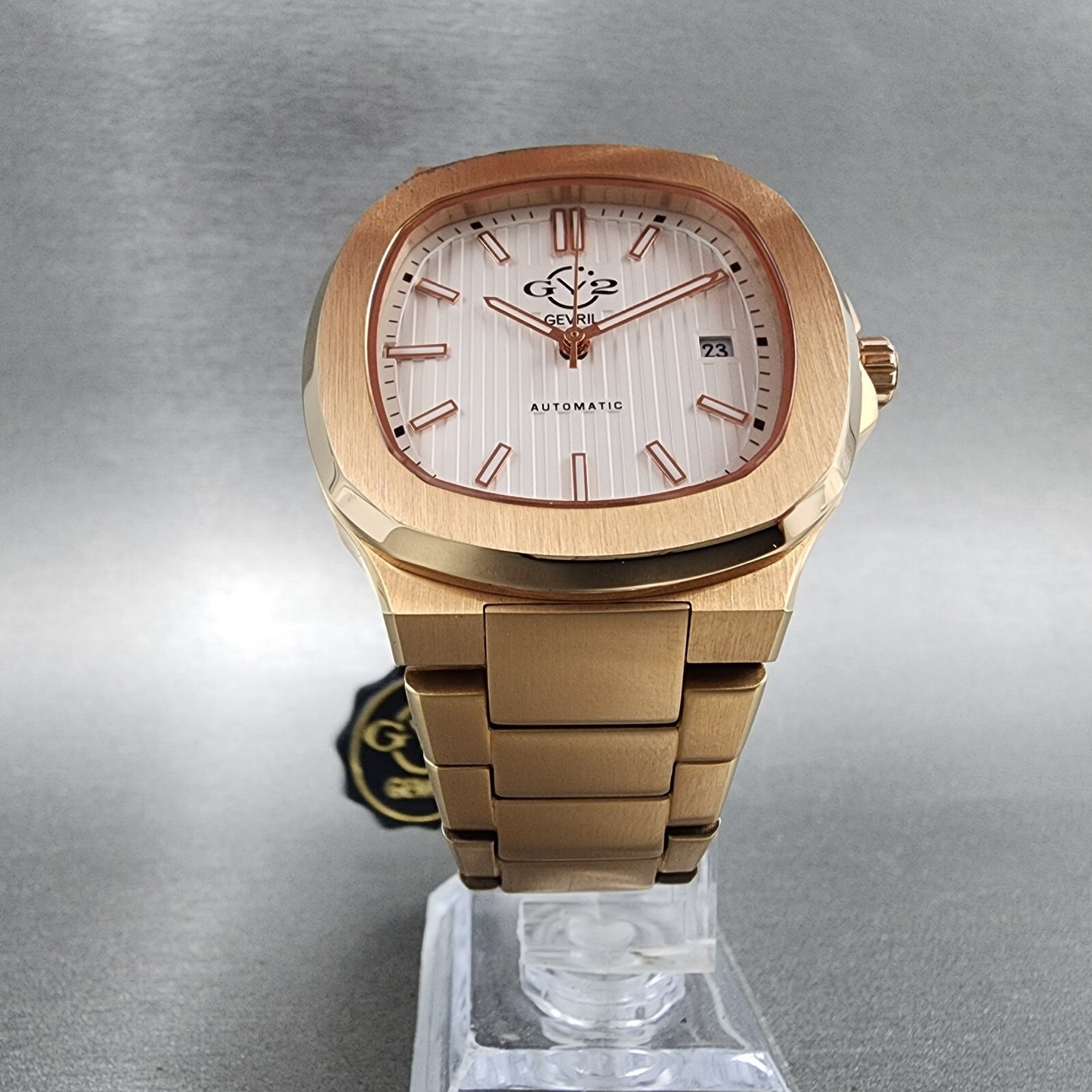 Gevril GV2 Potente Watch Men 39mm White Dial Rose Gold Tone Date Automatic 18102