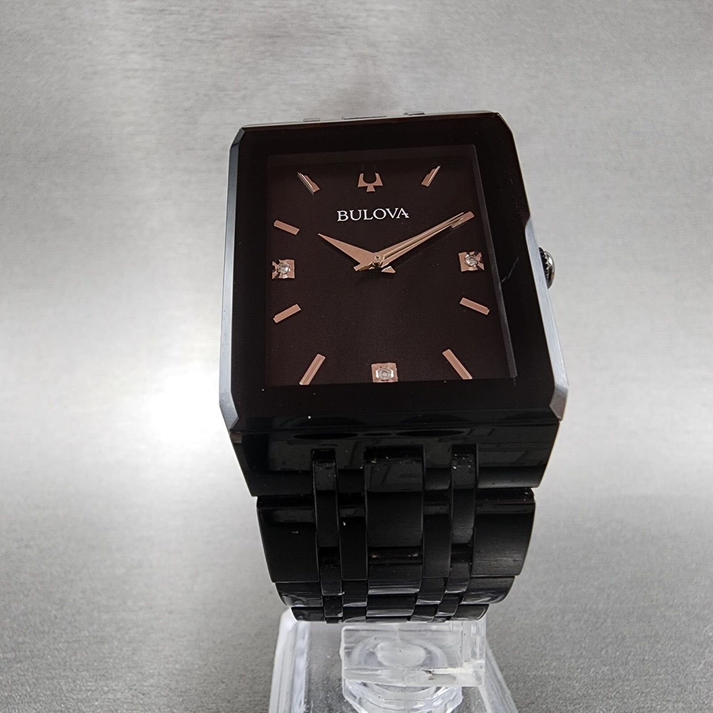 Bulova Quadra Watch Men 31mm Black Dial Black Tone Octagon 98D164 Bracelet B1234