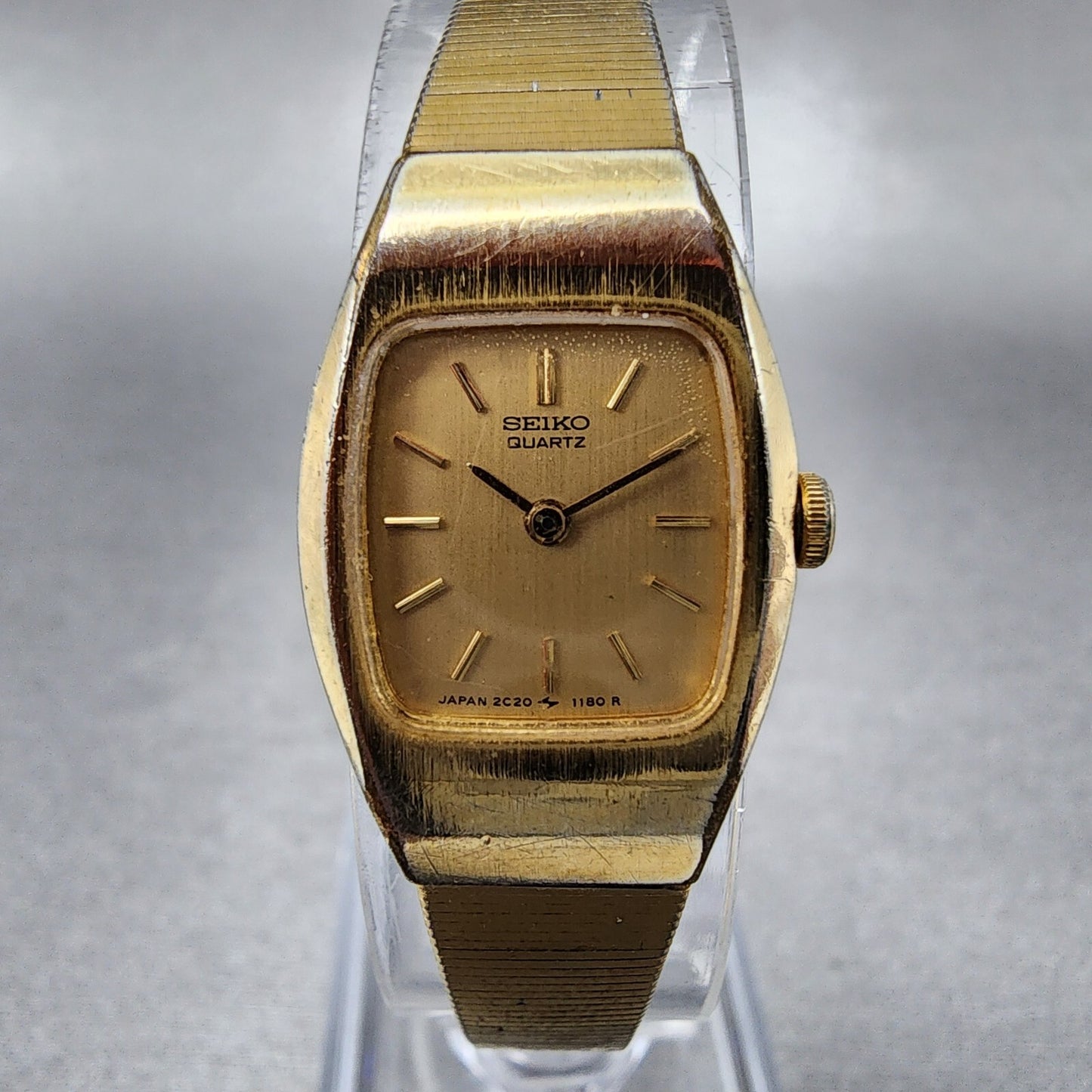 VTG Seiko Watch Women 16mm Gold Dial Gold Tone 2C20-5559 Tonneau New Battery