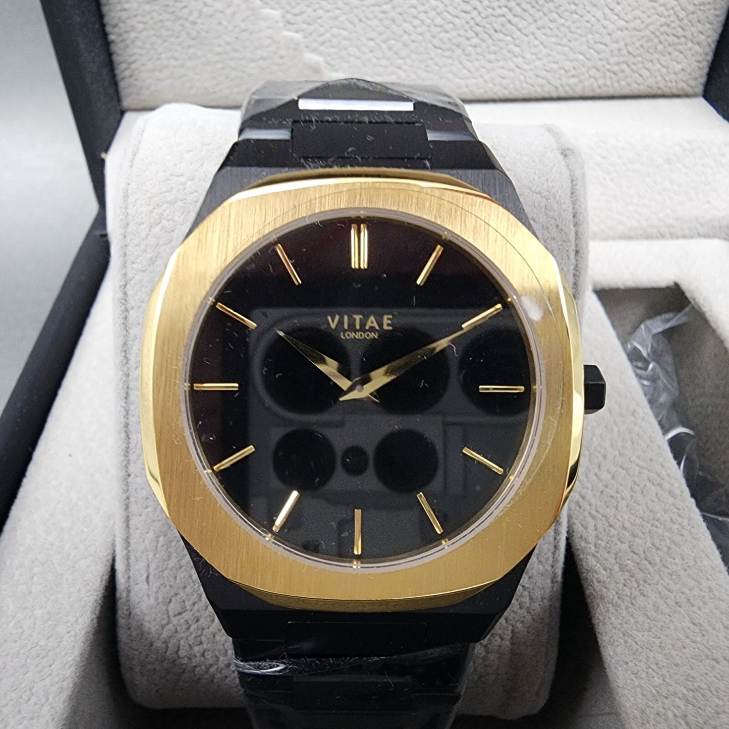 Vitae London Ada Watch Men 42mm Black Dial Black Tone Octagon Stainless Steel