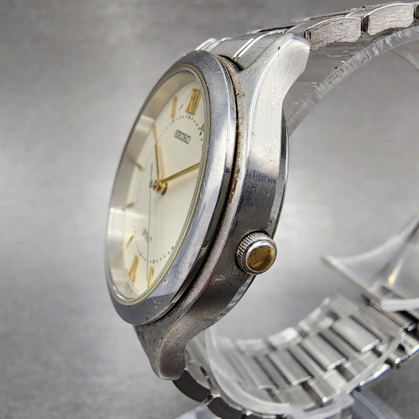 Seiko Spirit Watch Men 34mm Cream Dial Silver Tone Date 7n42-6110 New Battery
