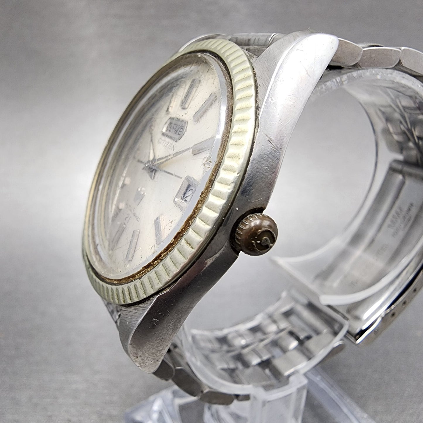Citizen Crystal Seven Watch Men 37mm Silver Dial Steel Daydate Round Automatic