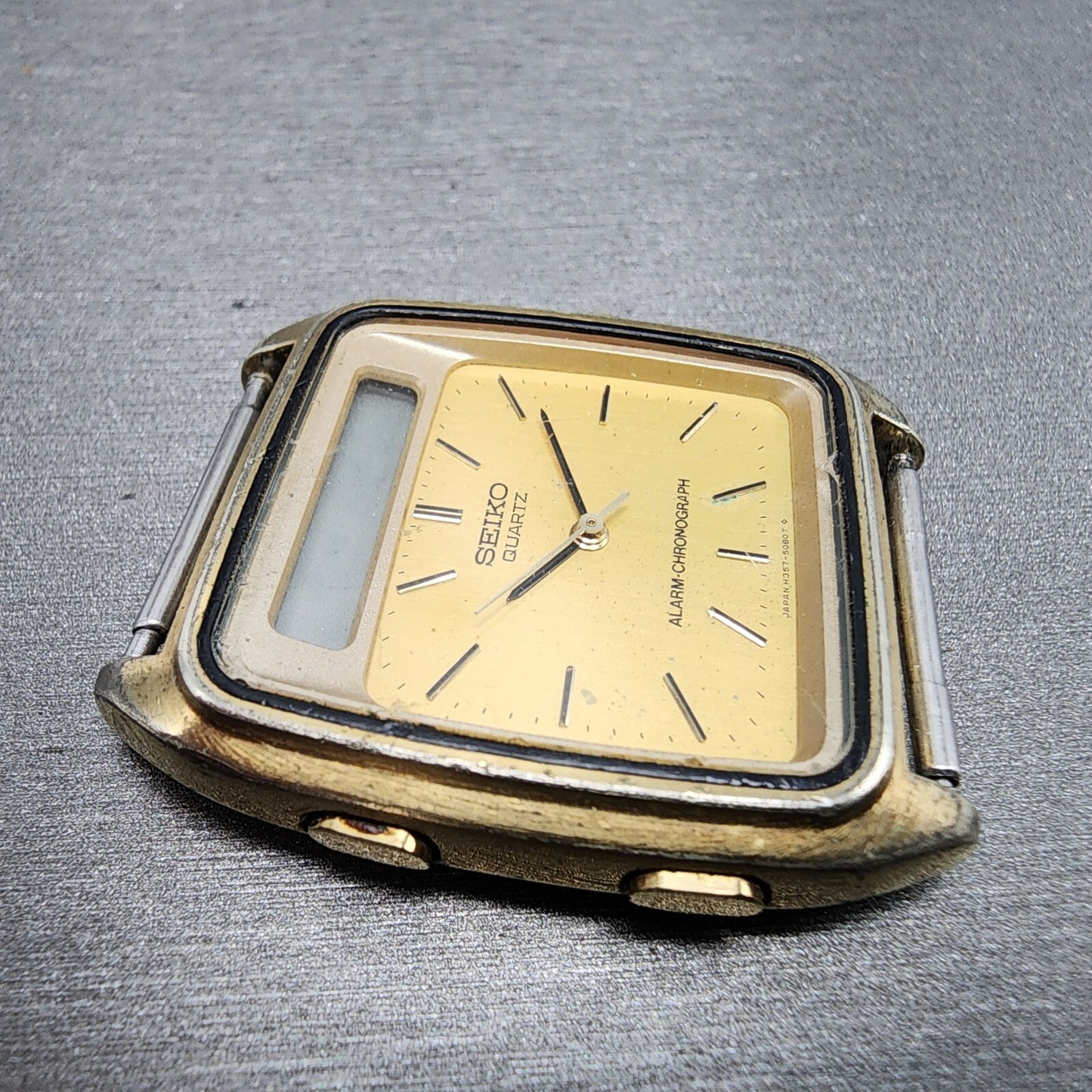 Seiko Analog Digital Watch Men 31mm Gold Dial Gold Tone H357-5029 PARTS