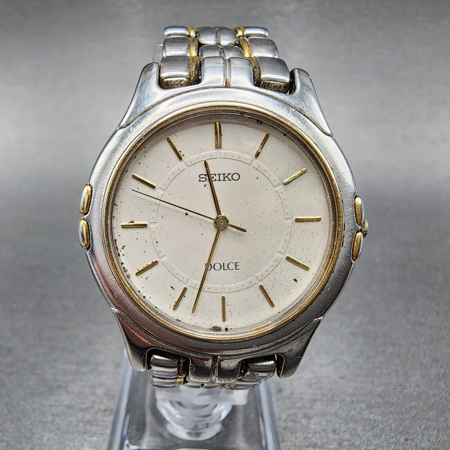 Seiko Dolce Watch Men 33mm Gray Dial Two Tone Round 8J41-6140 PARTS