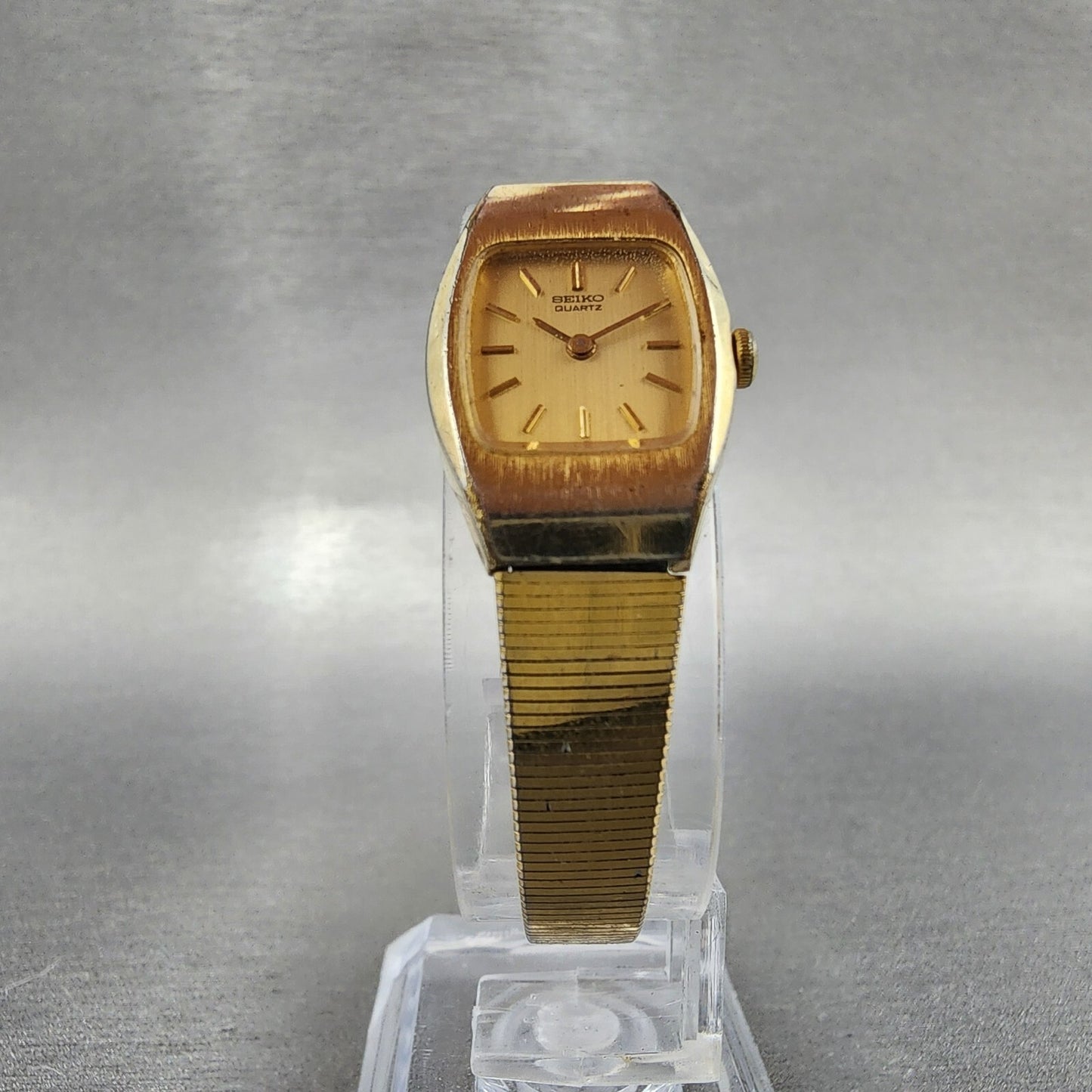 VTG Seiko Watch Women 16mm Gold Dial Gold Tone 2C20-5559 Tonneau New Battery