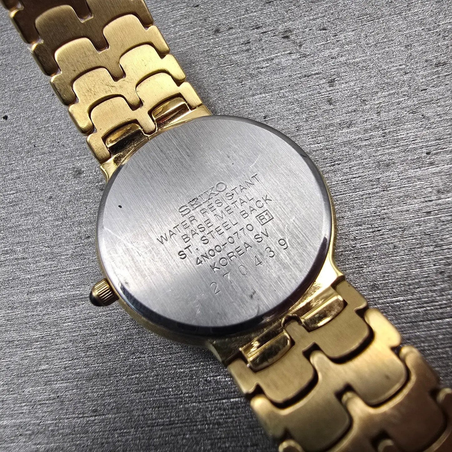 Seiko Dolce Watch Women 24mm Gold Dial Gold Tone Round 4N00-0770 New Battery VTG10