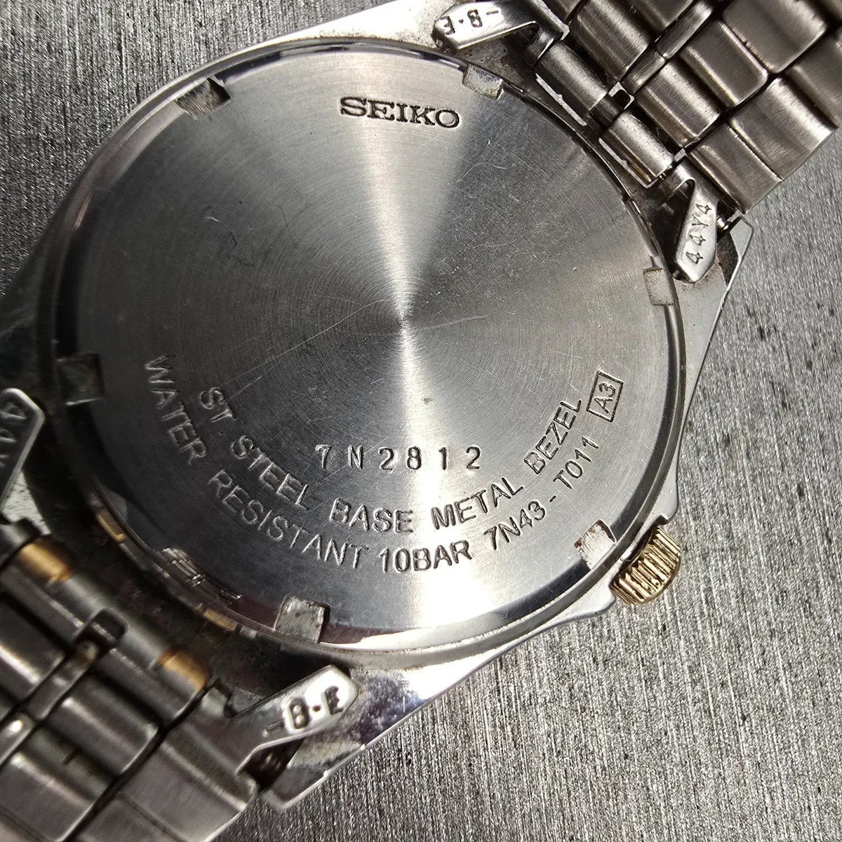 Seiko Watch Men 35mm Gray Dial Two Tone Daydate Round 7N43-T011 New Battery VTG10