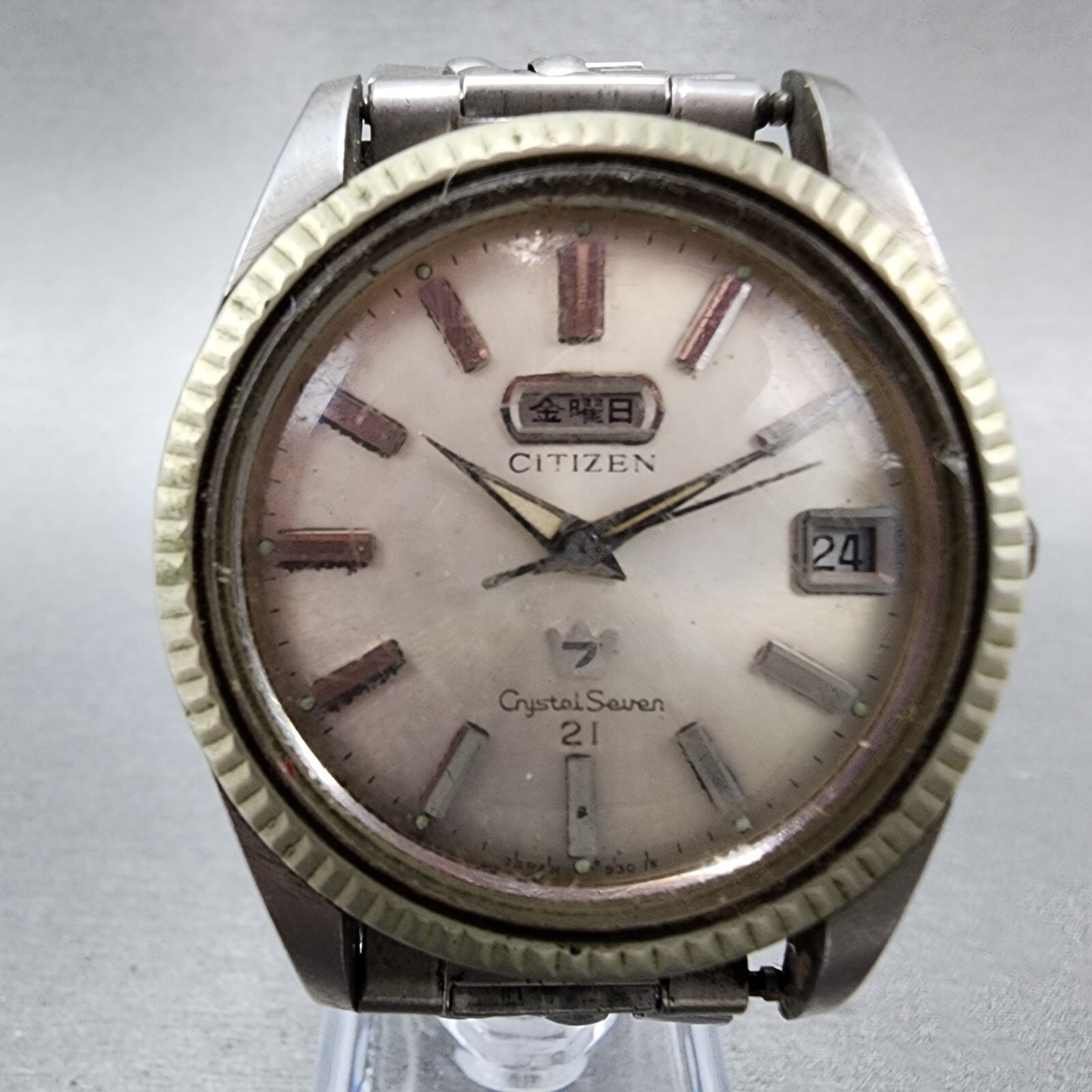 Citizen Crystal Seven Watch Men 37mm Silver Dial Steel Daydate Round Automatic