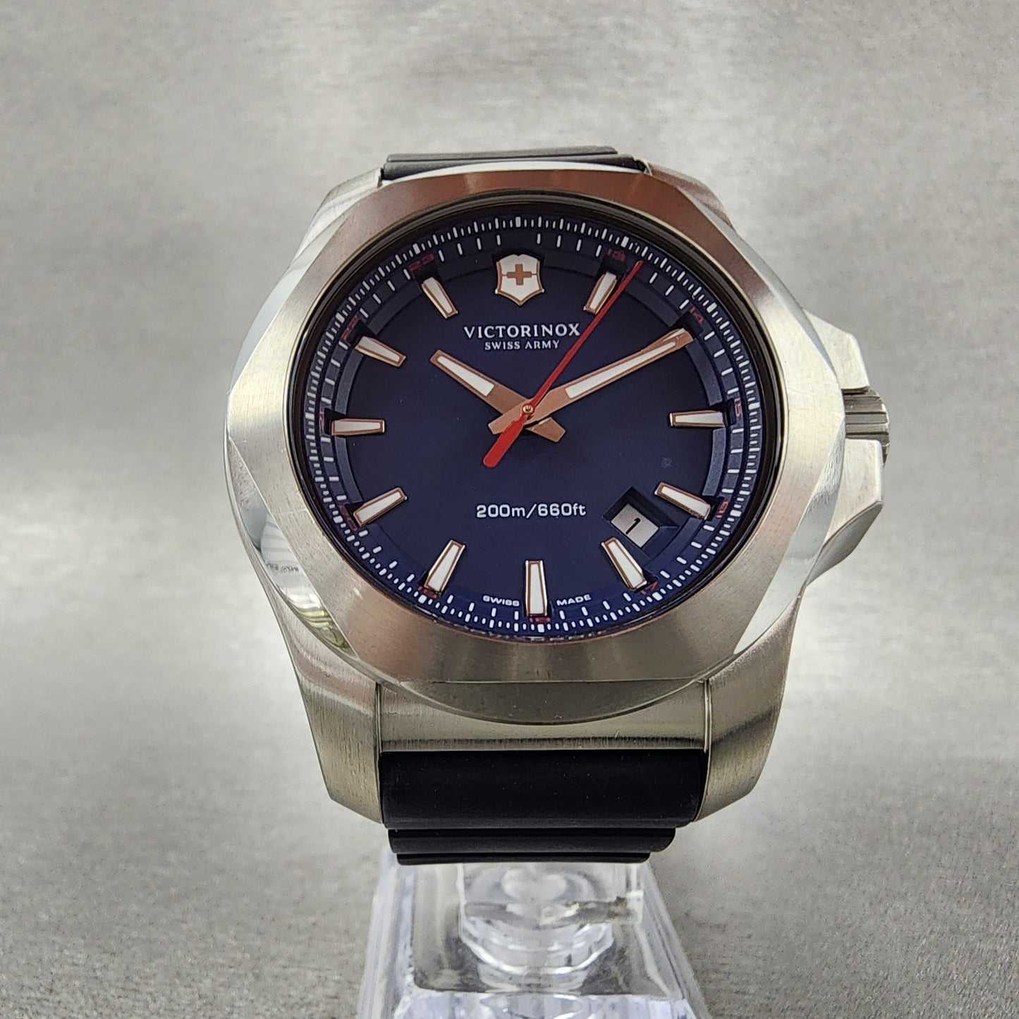 Victorinox INOX Watch Men 44mm Blue Dial Steel Date Round 241688 New Battery