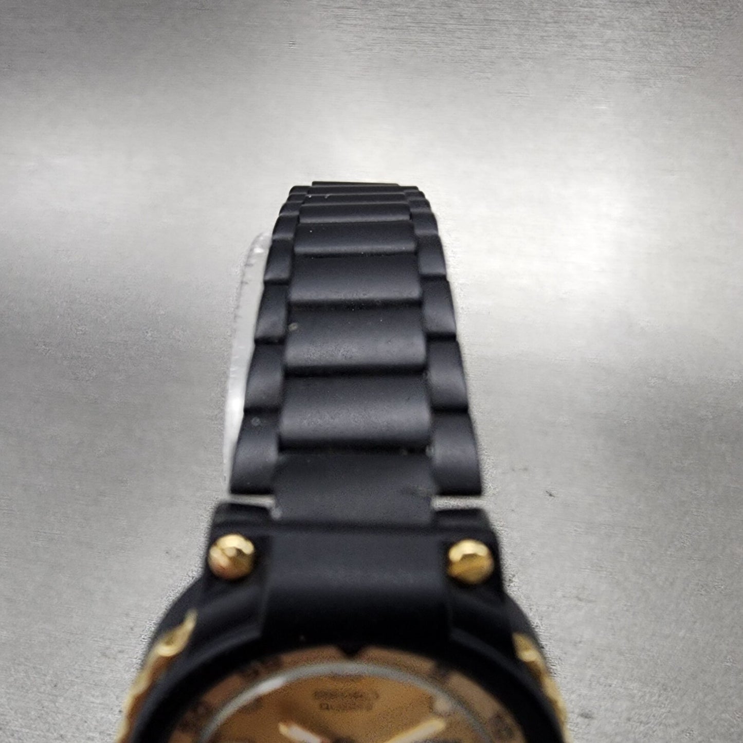 Seiko Sports 150 Watch Women 29mm Gold Dial Black Tone Daydate Round New Batt