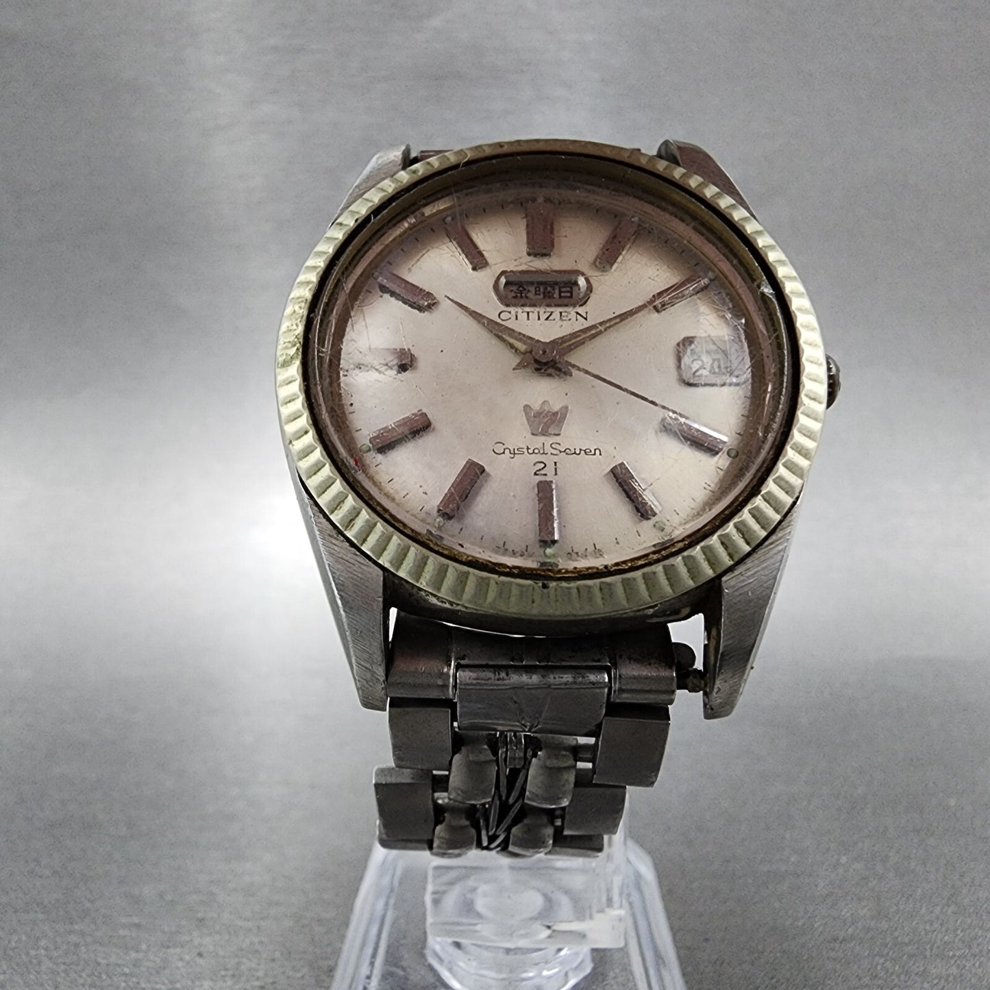 Citizen Crystal Seven Watch Men 37mm Silver Dial Steel Daydate Round Automatic