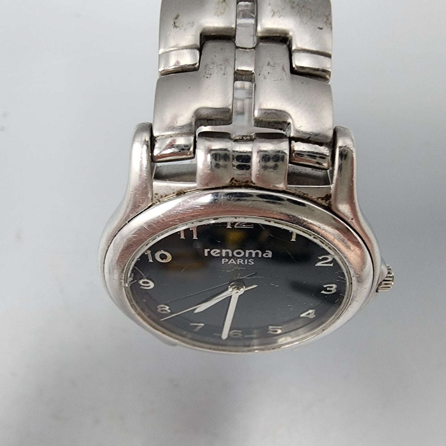 Vintage Renoma Watch Men Silver Tone Black Dial 35mm Round New Battery