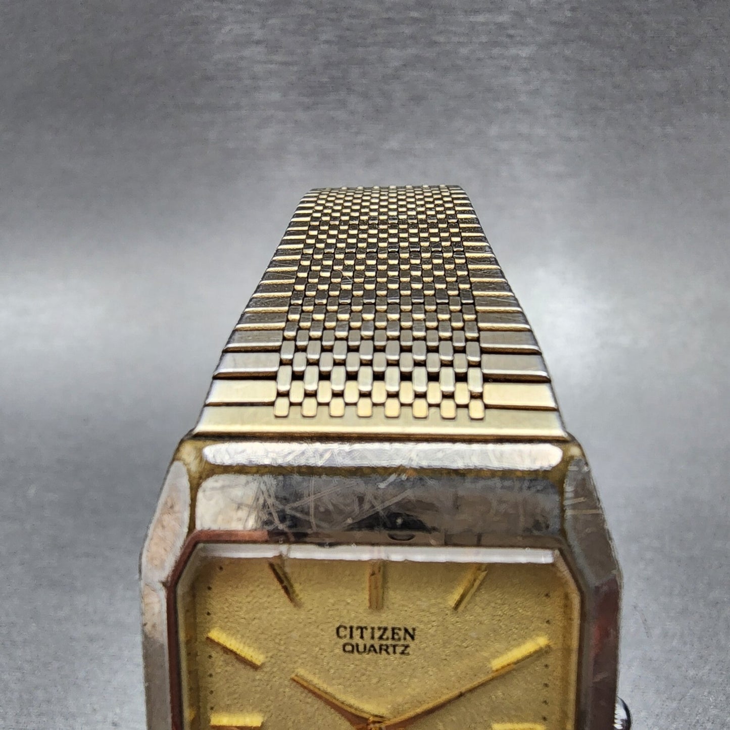 Citizen CQ Tank Watch Men 27mm Champagne Dial Silver Tone Rectangle New Battery