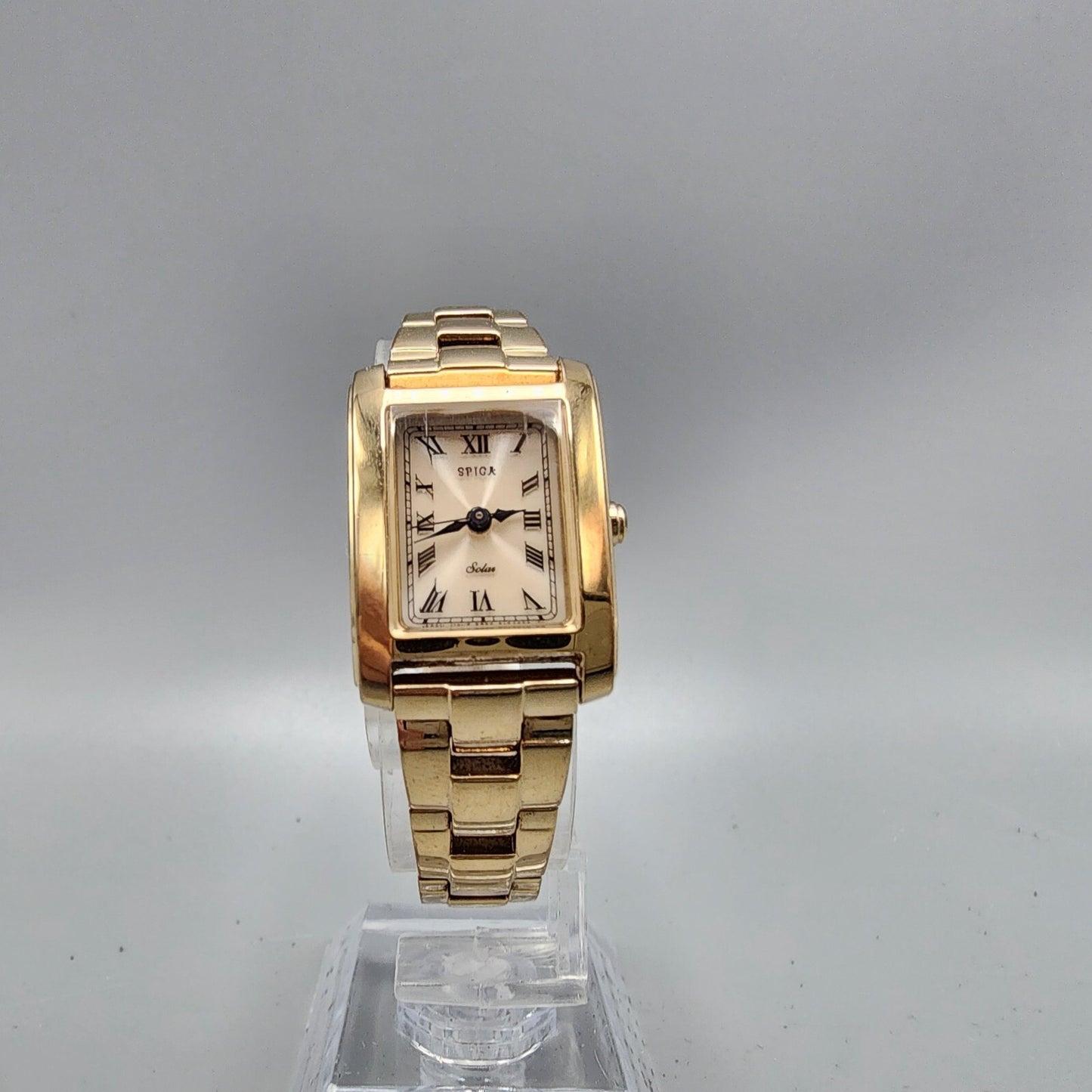 Spica Tic Tac Watch Women Rose Gold Tone Cream Dial Solar 19mm Rectangle Works