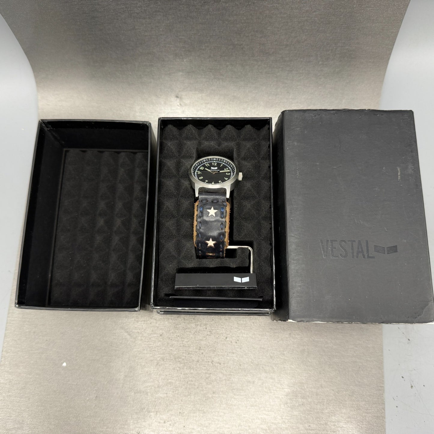 Vestal Alpha Bravo Watch Men 37mm Black Dial Steel Round New Battery W/Box12