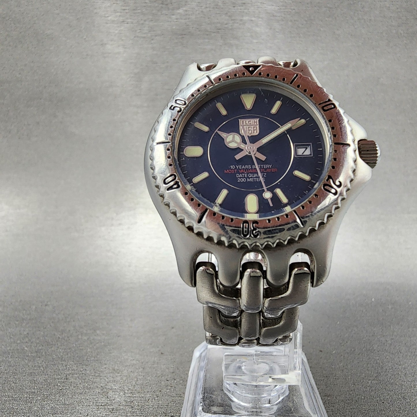 Elgin Dive Watch Men 38mm Black Dial Steel Date FK-664A Round New Battery