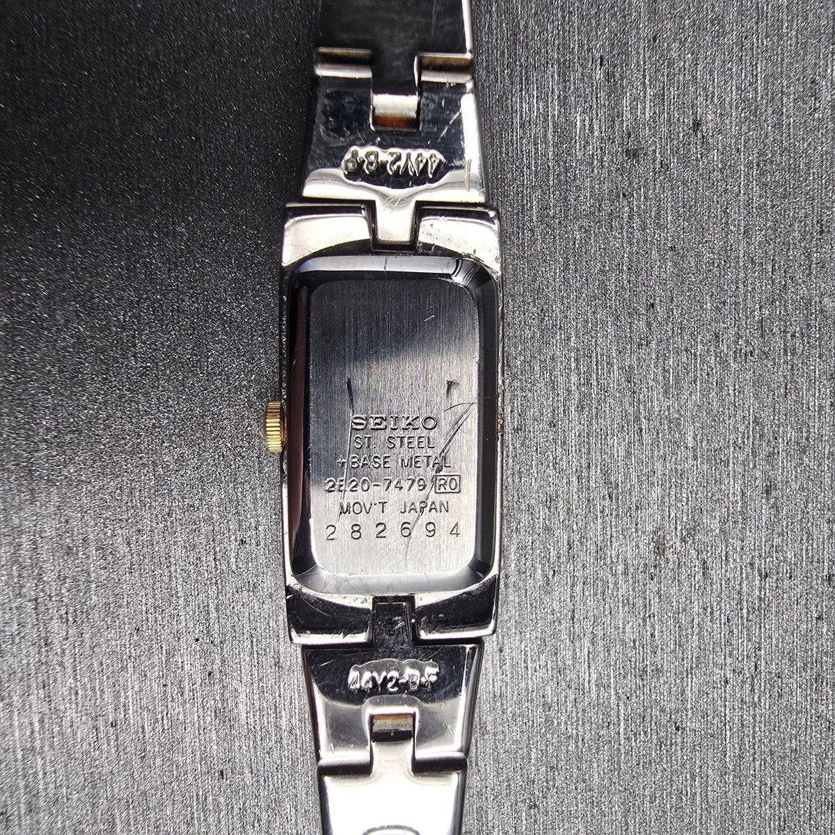 Seiko Tank Watch Women 13mm White Dial Two Tone Rectangle 2E20-7479 New Batteryv10