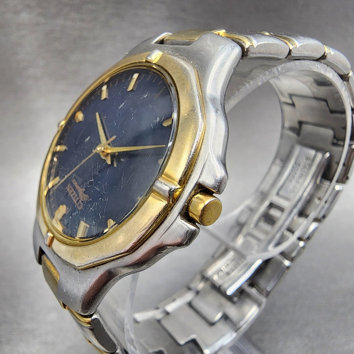 Citizen Elegance Watch Men 36mm Blue Dial Two Tone Date Round 1032-S65513 NewBat