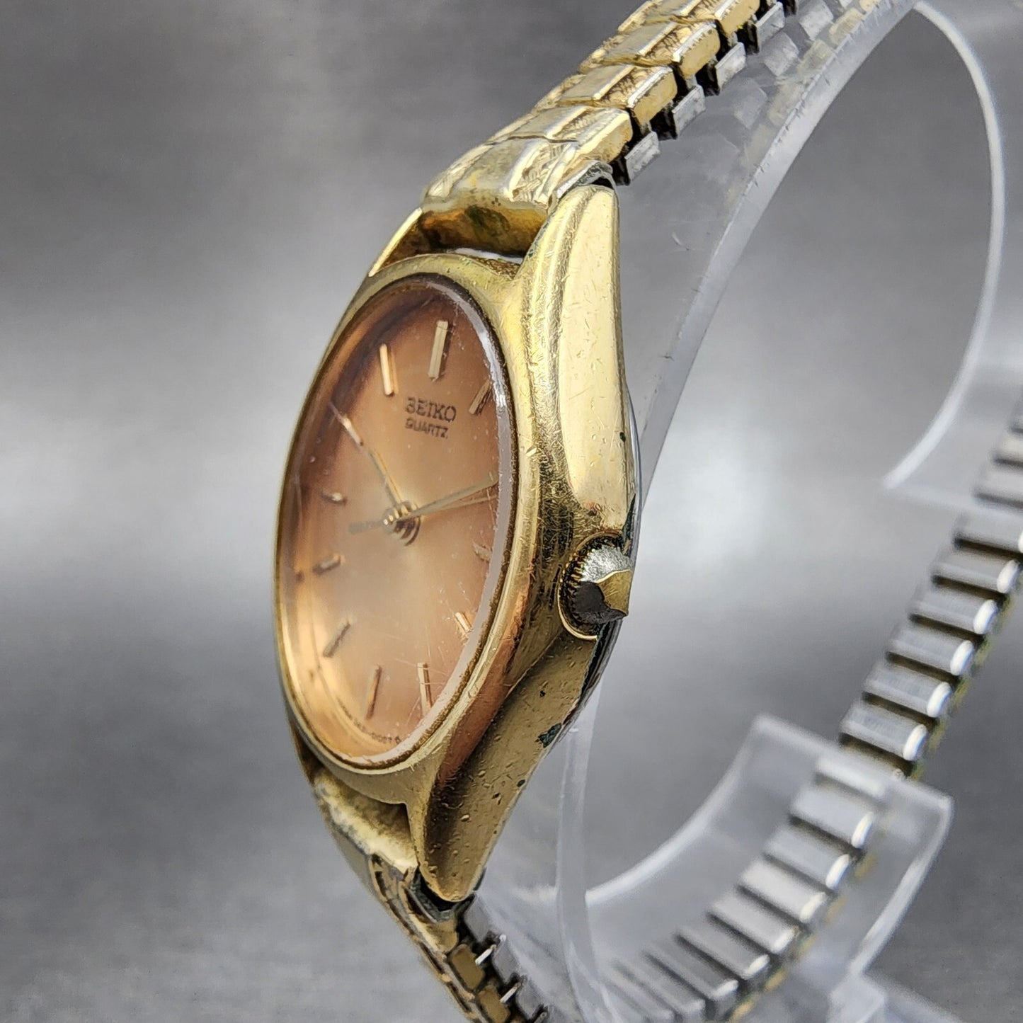 Seiko Watch Women 20mm Cream Dial Gold Tone Oval 3421-5019 New Battery vintage