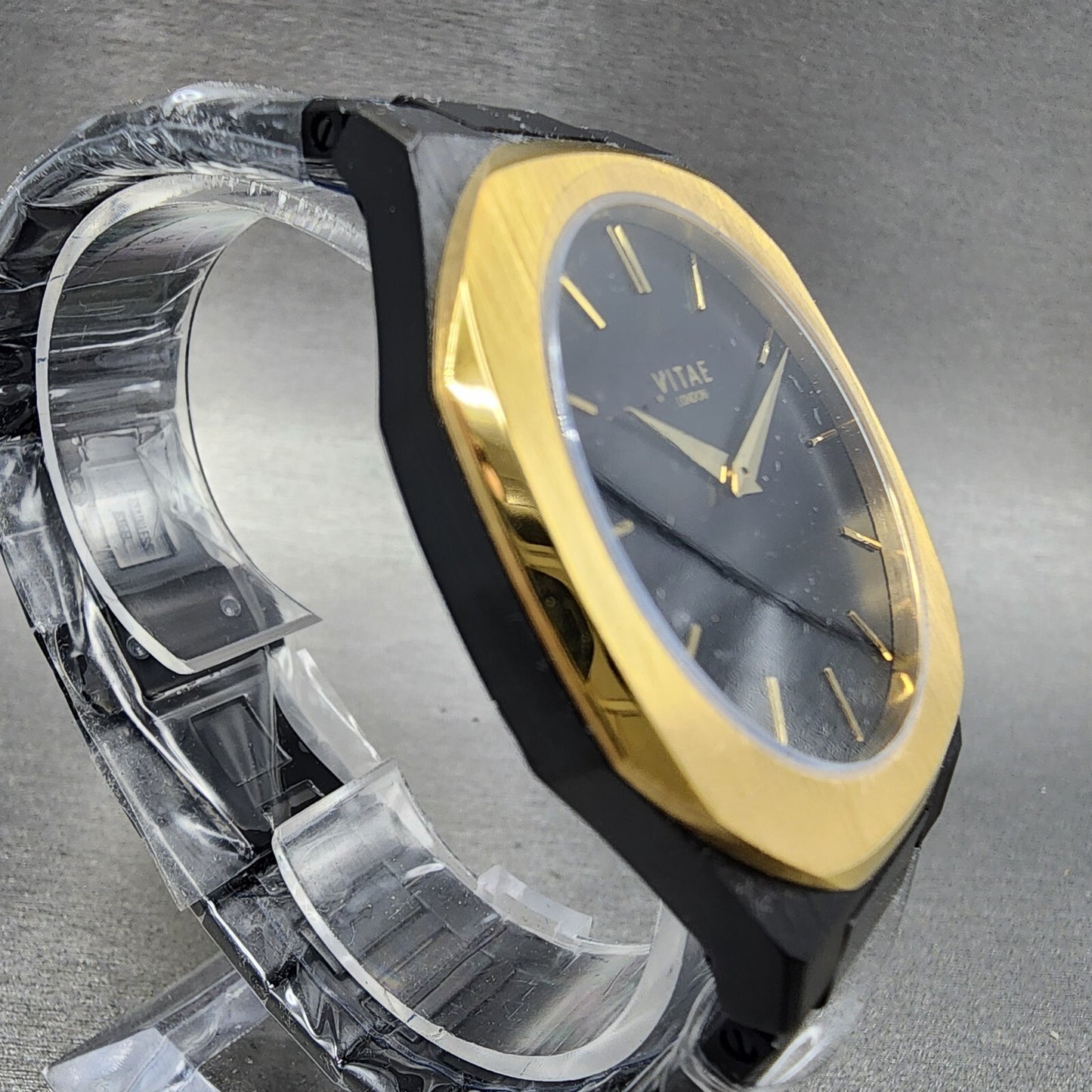 Vitae London Ada Watch Men 42mm Black Dial Black Tone Octagon Stainless Steel