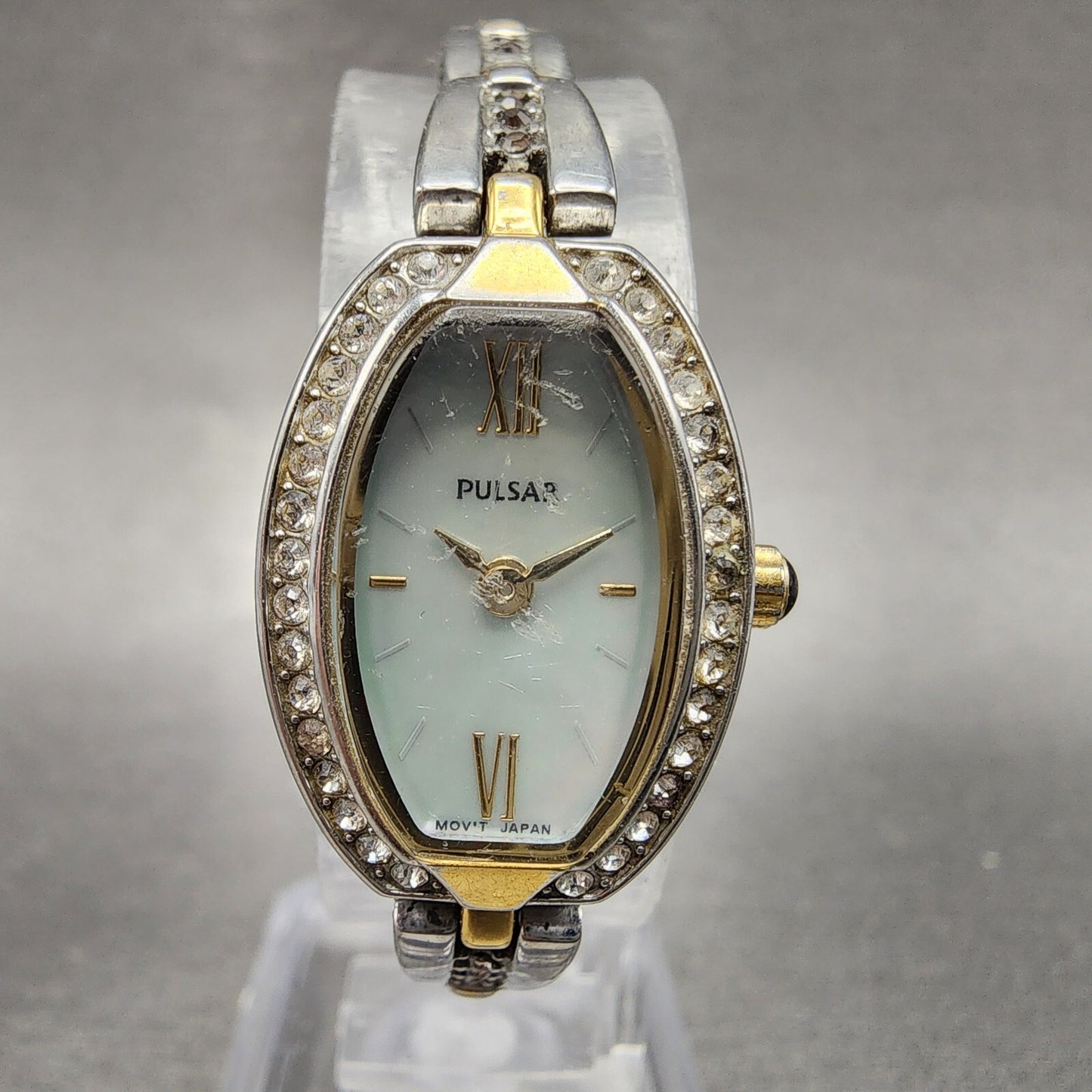 Pulsar Watch Women 17mm MOP Dial Two Tone Tonneau 1N00-X185 New Battery