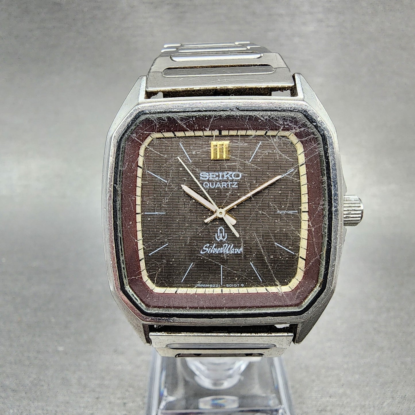 Seiko Silverwave Watch Men 33mm Brown Dial Steel Octagon 8221-5010 New Batt