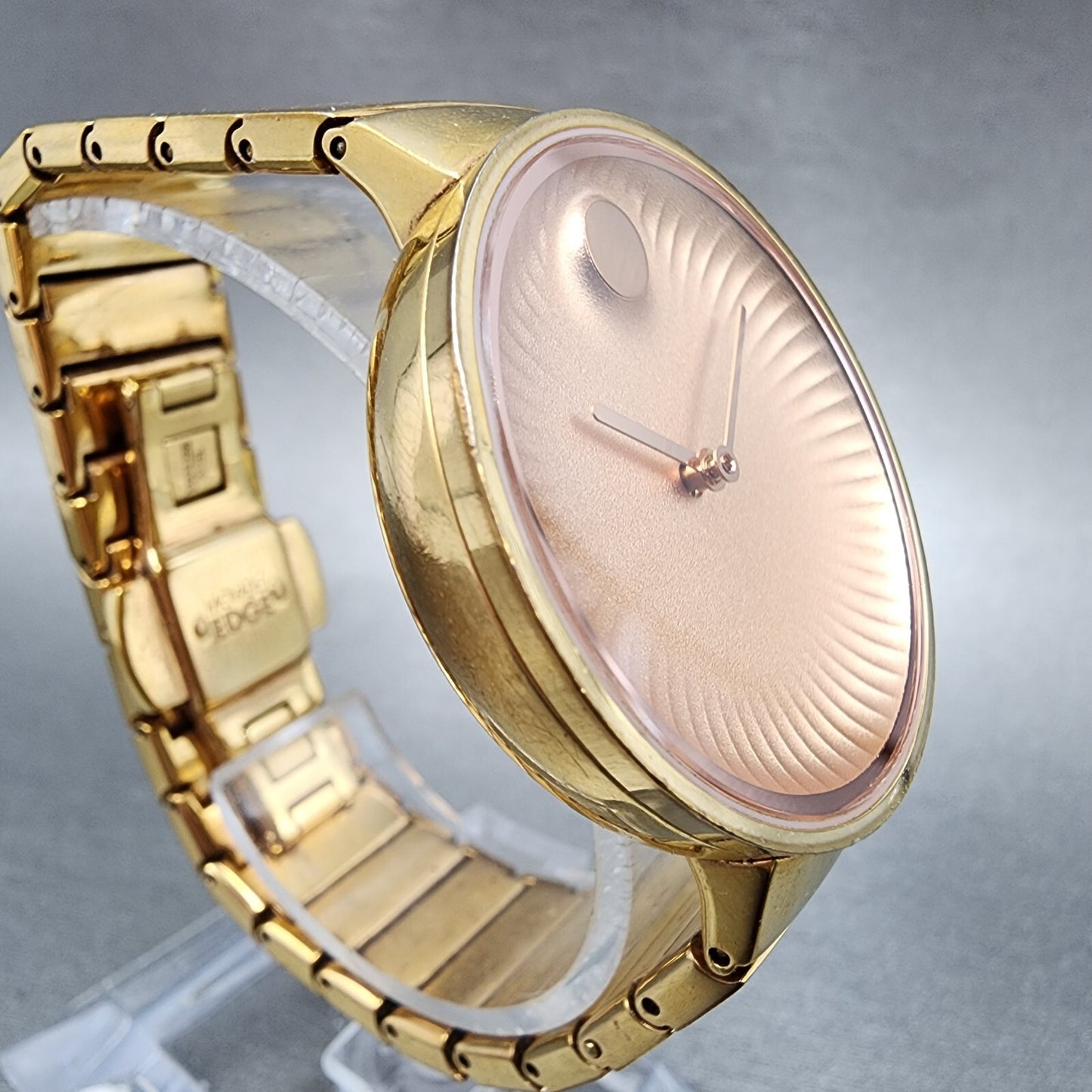 Movado EDGE Watch Women 34mm Pink Dial Rose Gold Tone Round New Battery