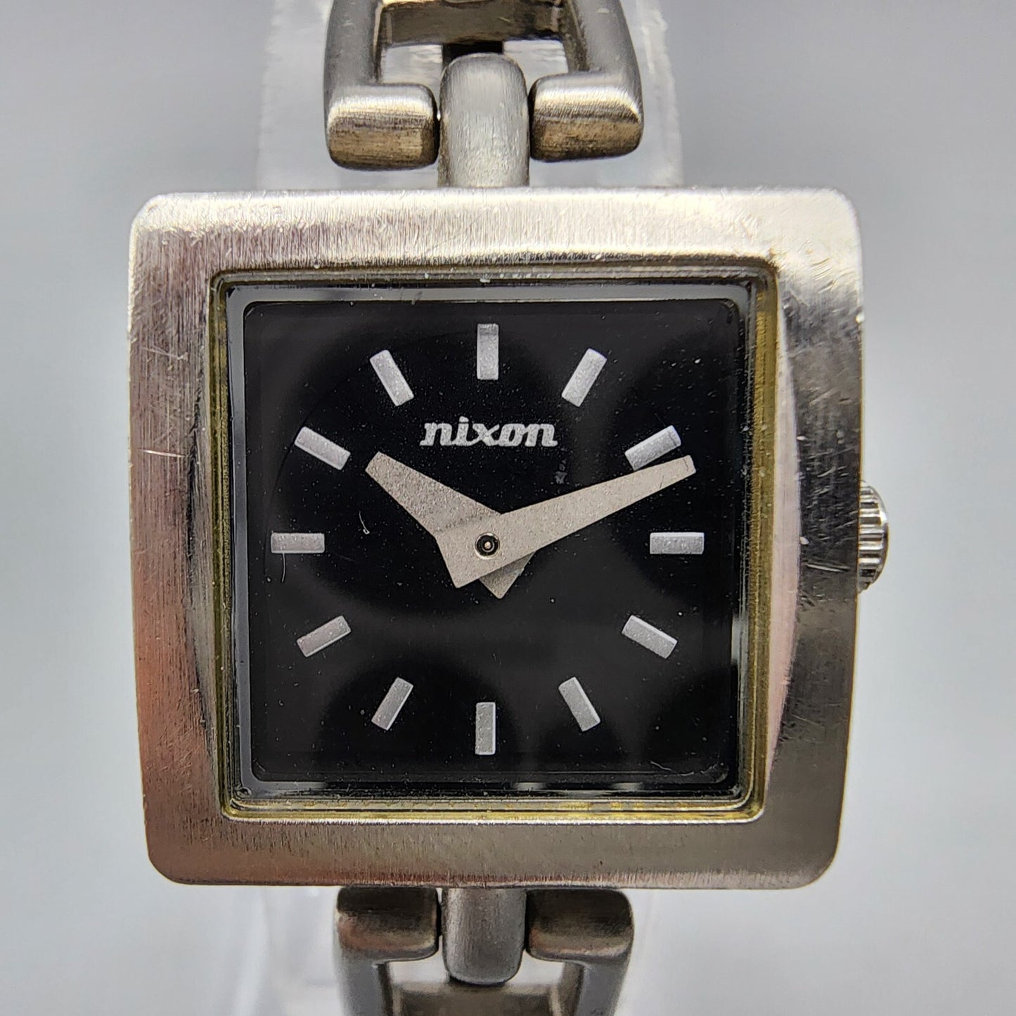 Nixon The Charm Watch Women 19mm Black Dial Silver Tone Square New Battery