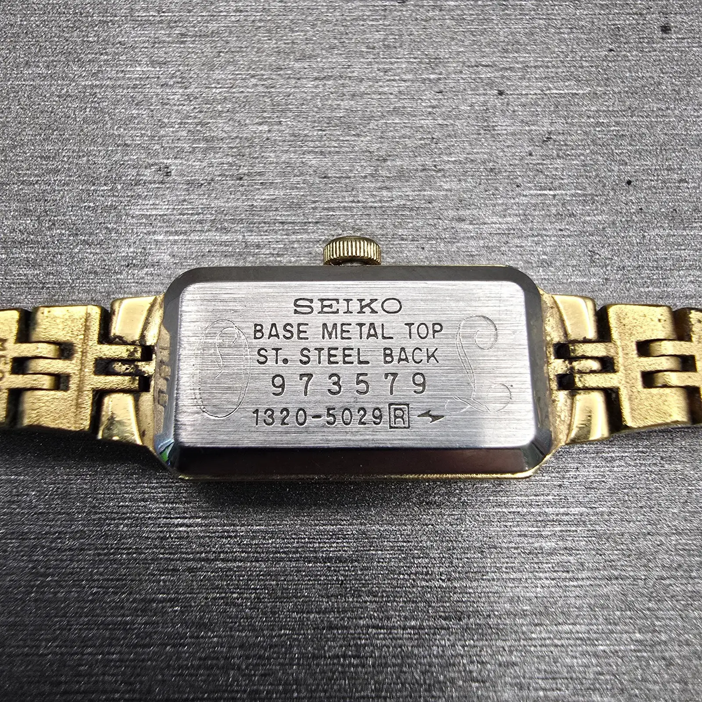 Seiko Watch Women 12mm Gold Dial Gold Tone Rectangle 1320-5029 New Battery VTG10