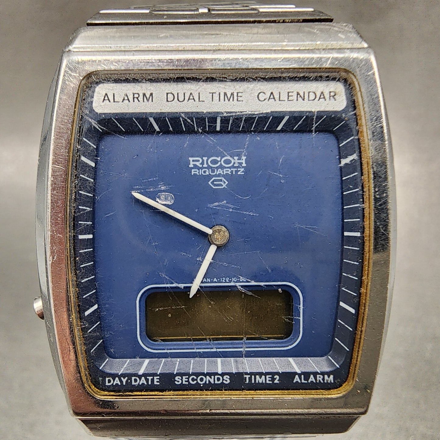Ricoh Analog Digital Watch Men 33mm Blue Dial Steel Rectangle  PARTS