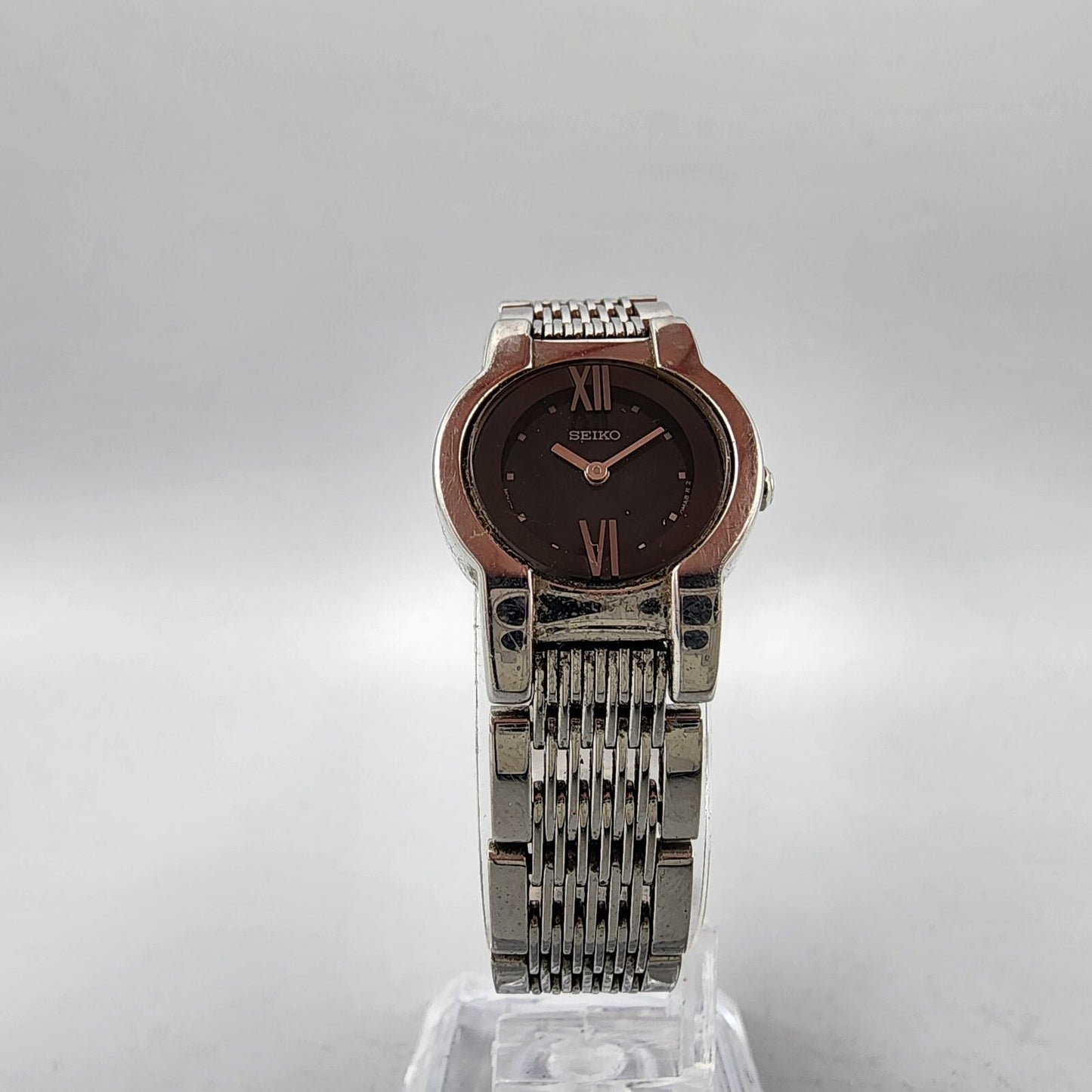 VTG Seiko Watch Women 20mm Black Dial Silver Tone Round 1N00-0HM0 New Battery