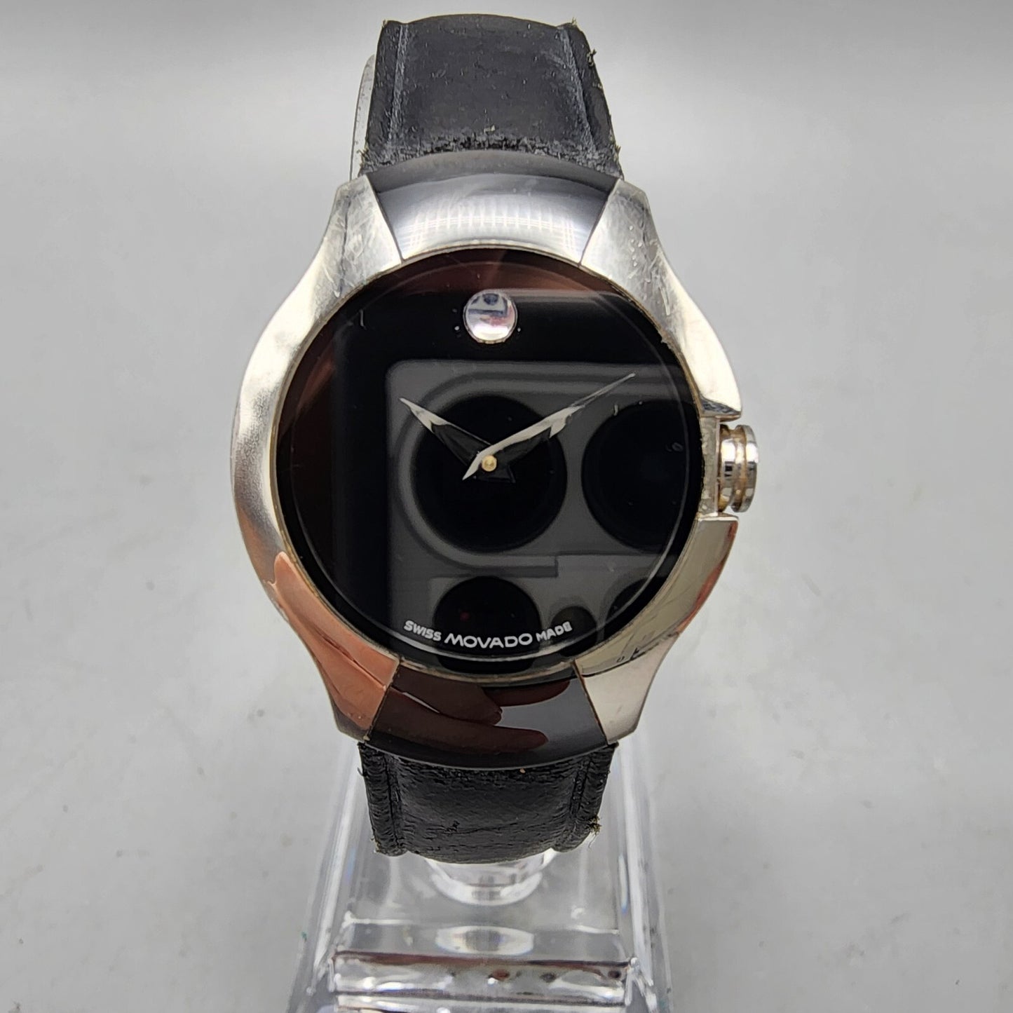 Movado Allia Watch Women 26mm Black Dial Silver Black Tone Round New Battery