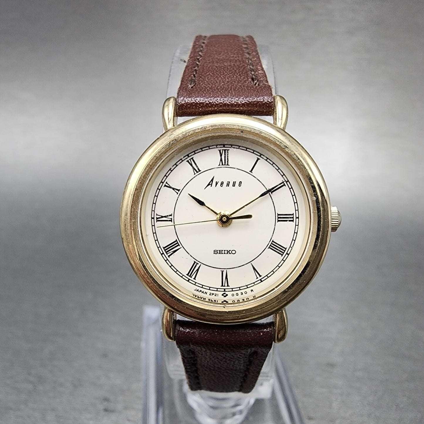 Seiko Avenue Watch Women 24mm White Dial Gold Tone Round 2P21-0B6A New Battery