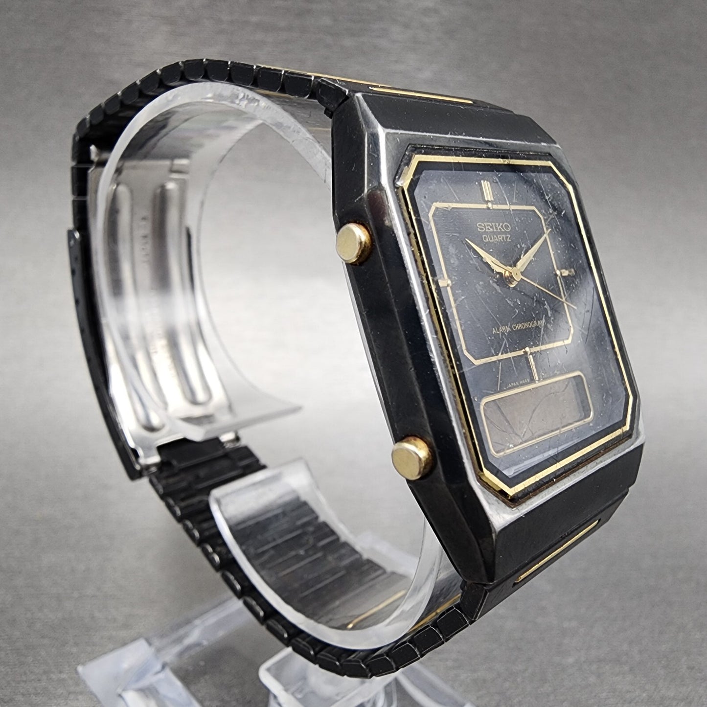 Seiko Watch Men Black Gold Tone Analog Digital Alarm Chrono 28mm H449-5310 PARTS
