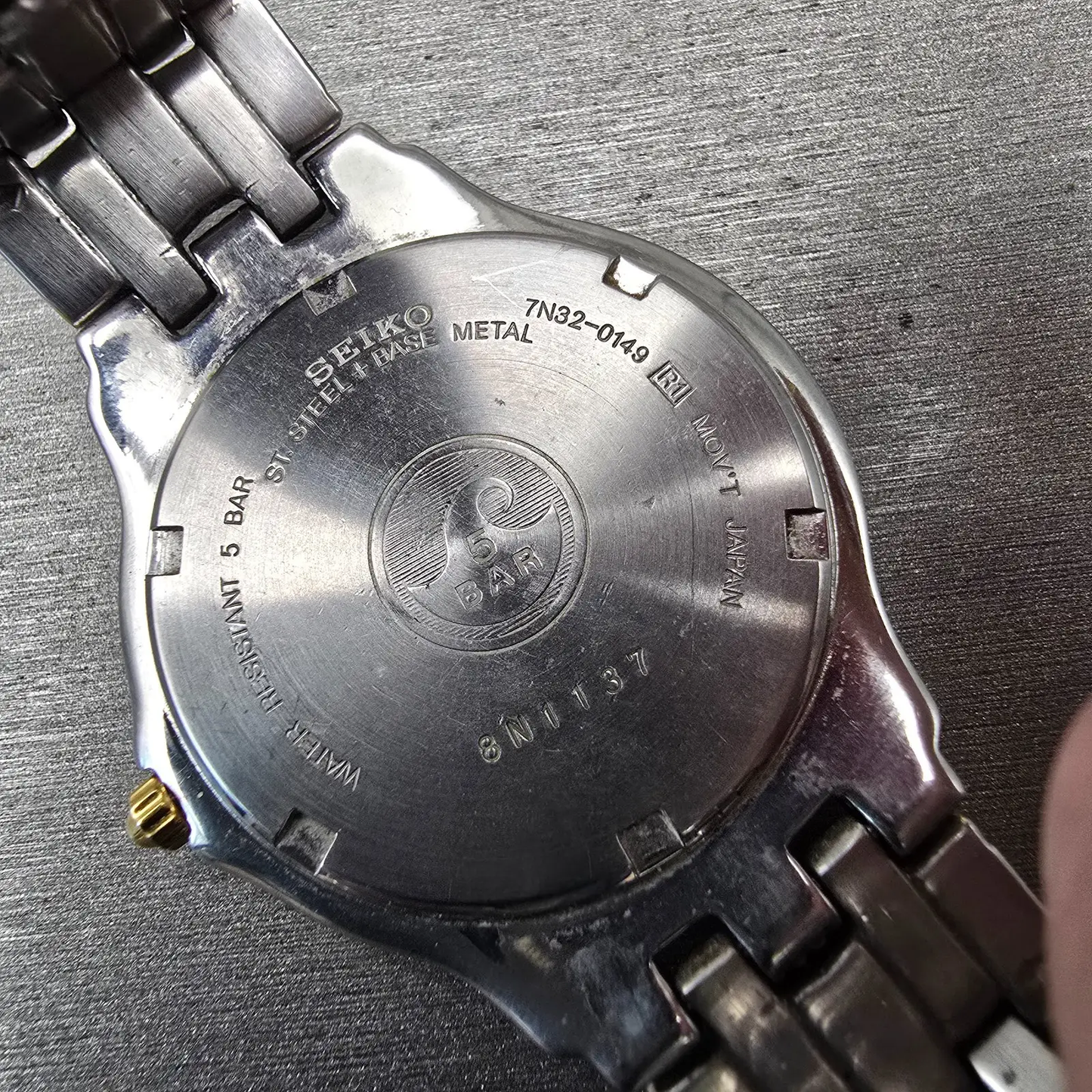 Seiko Watch Men 35mm Silver Dial Two Tone Date Round 7N32-0149 New Battery VTG10